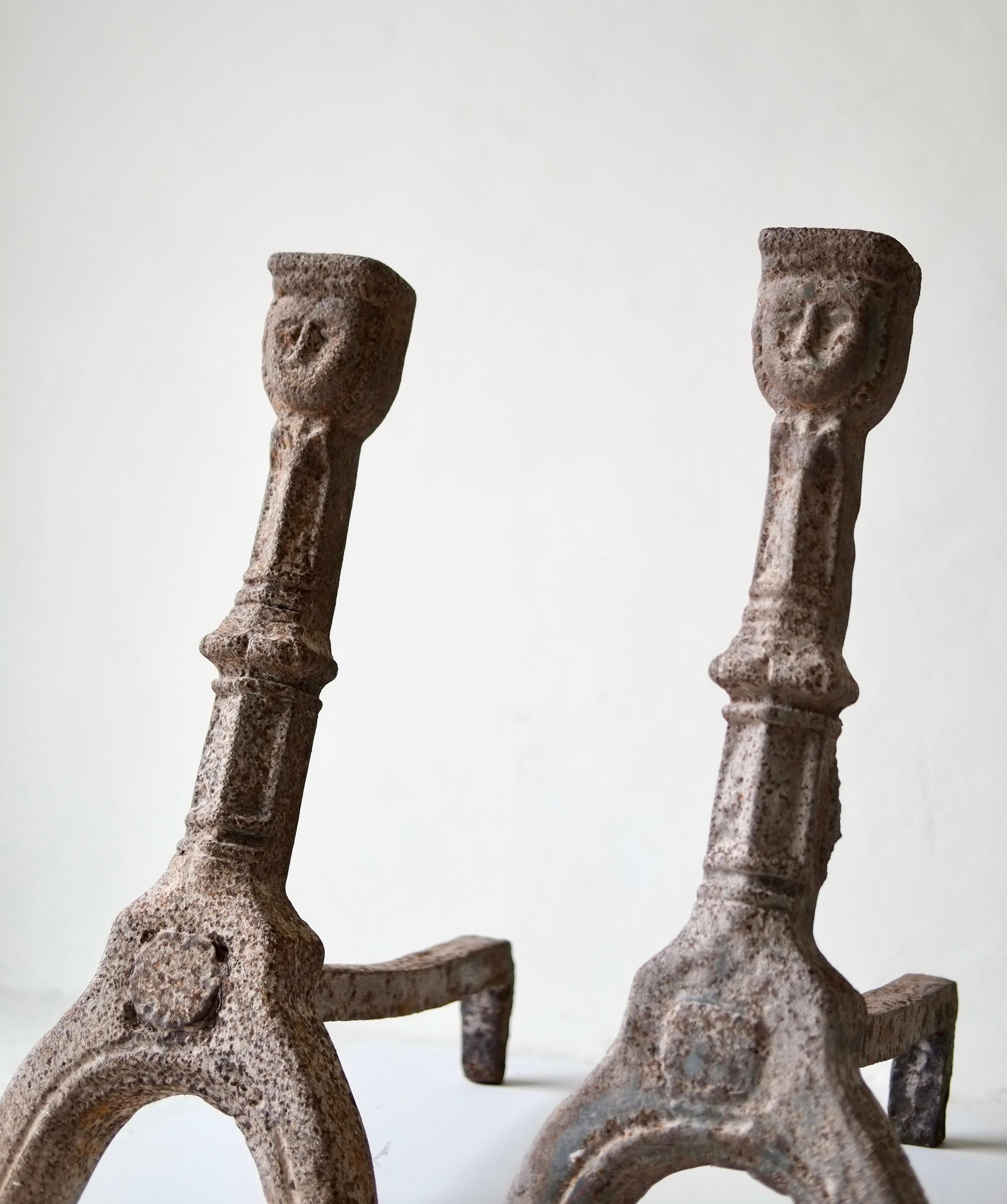 Iron Pair Of 15th Century French Gothic Andirons For Sale