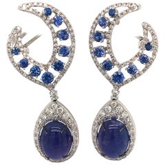 Pair of 16.5 Carat Tanzanite and 1.80 Carat Diamonds Blue Sapphire Earrings