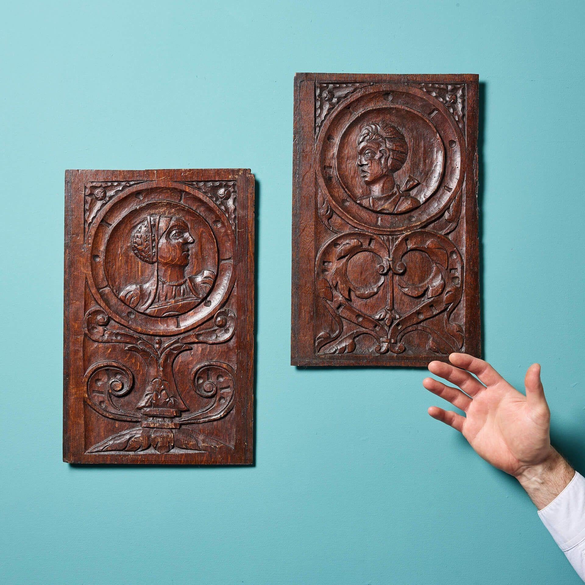 Pair of 16th Century Carved Oak Romayne-Type Panels For Sale at 1stDibs