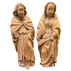 Antique Pair of 16th Century Carved Oak Saints