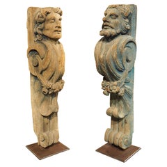 Pair of 16th Century Carved Wooden Terms or Beam Supports from Northern Europe
