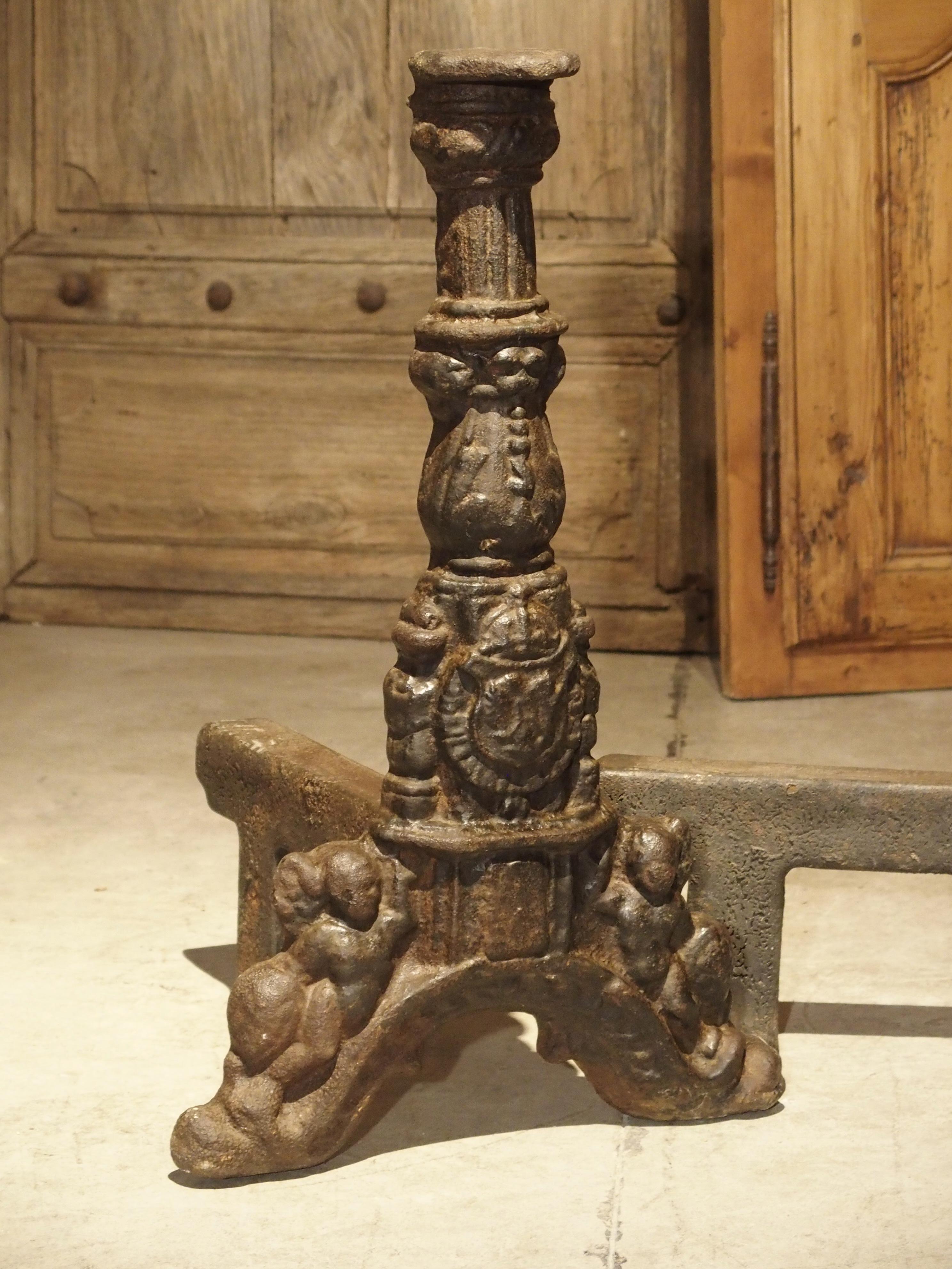 French Pair of 16th Century Chateau Fireplace Andirons from France For Sale