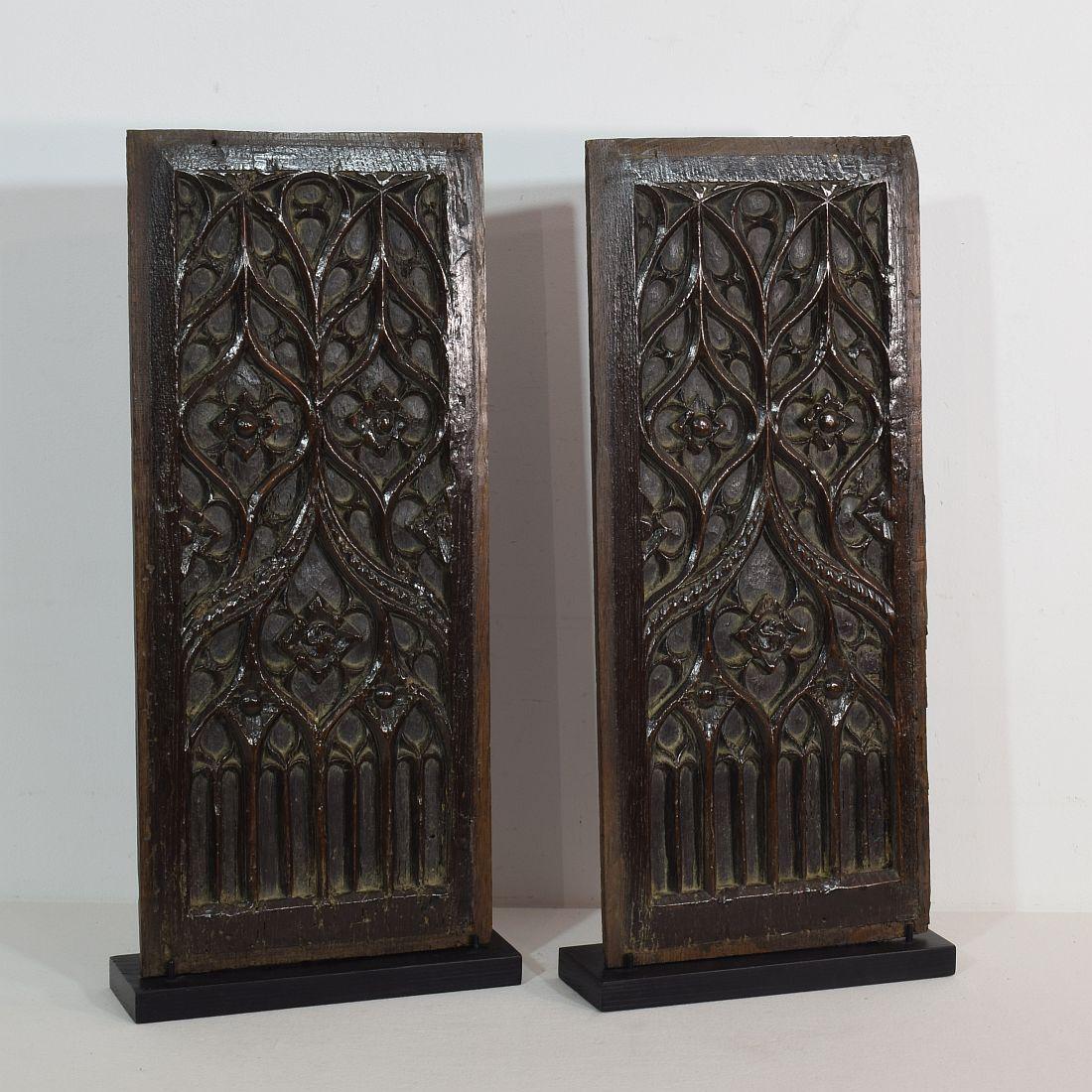 Hand-Carved Pair of 16th Century French Gothic Oak Panels