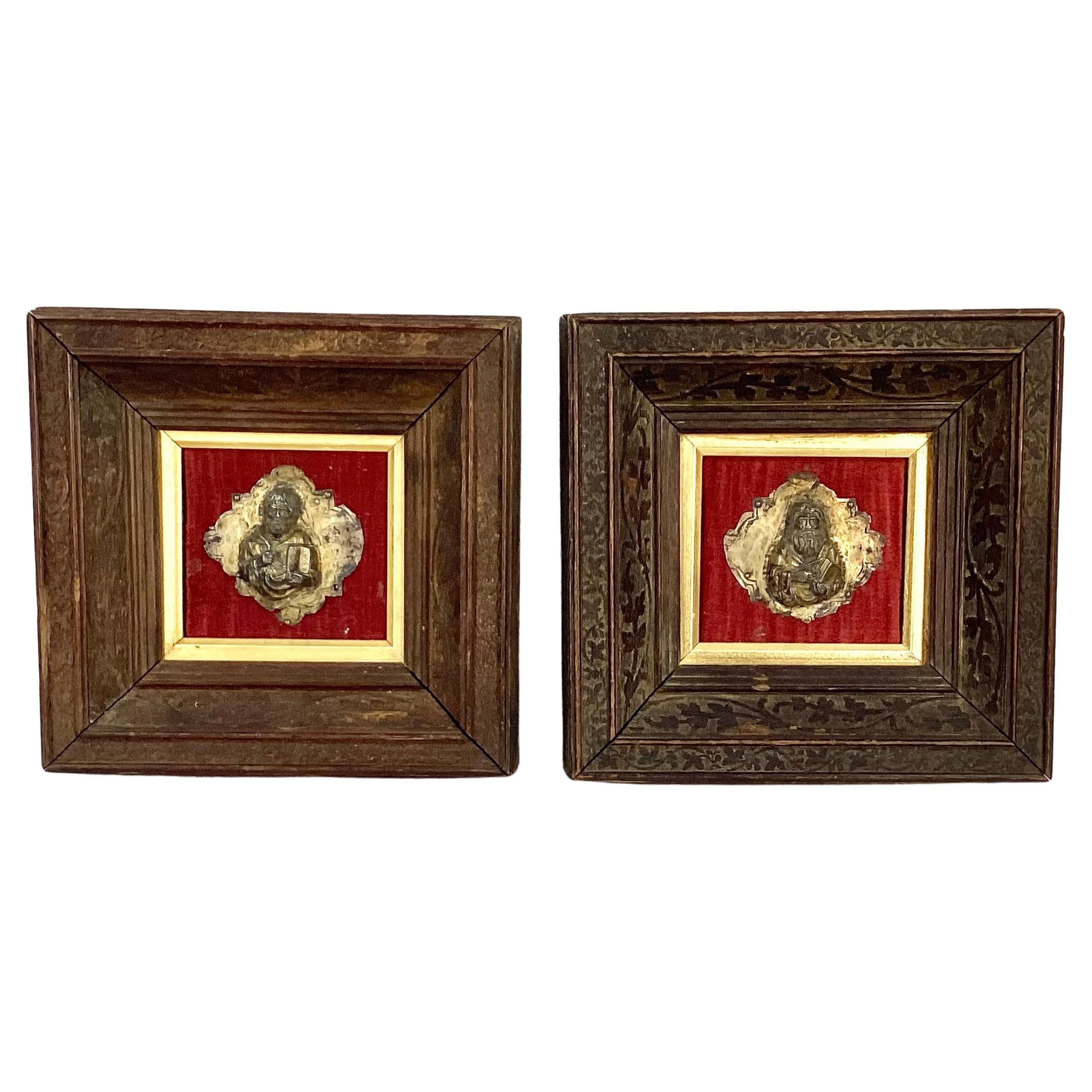 Pair Of 16th Century Gilt Silver Saints, Framed For Sale 5