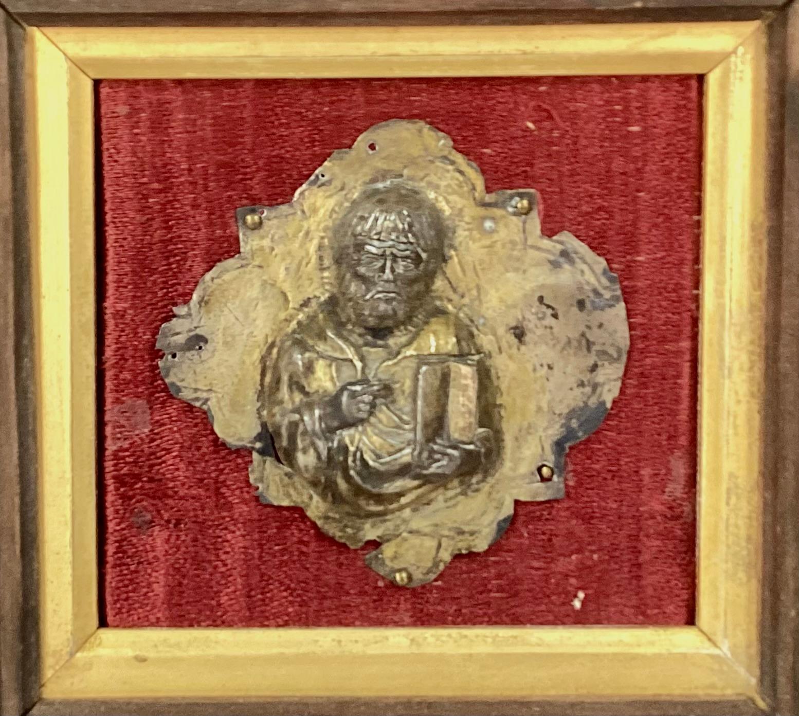 Pair Of 16th Century Gilt Silver Saints, Framed For Sale 1