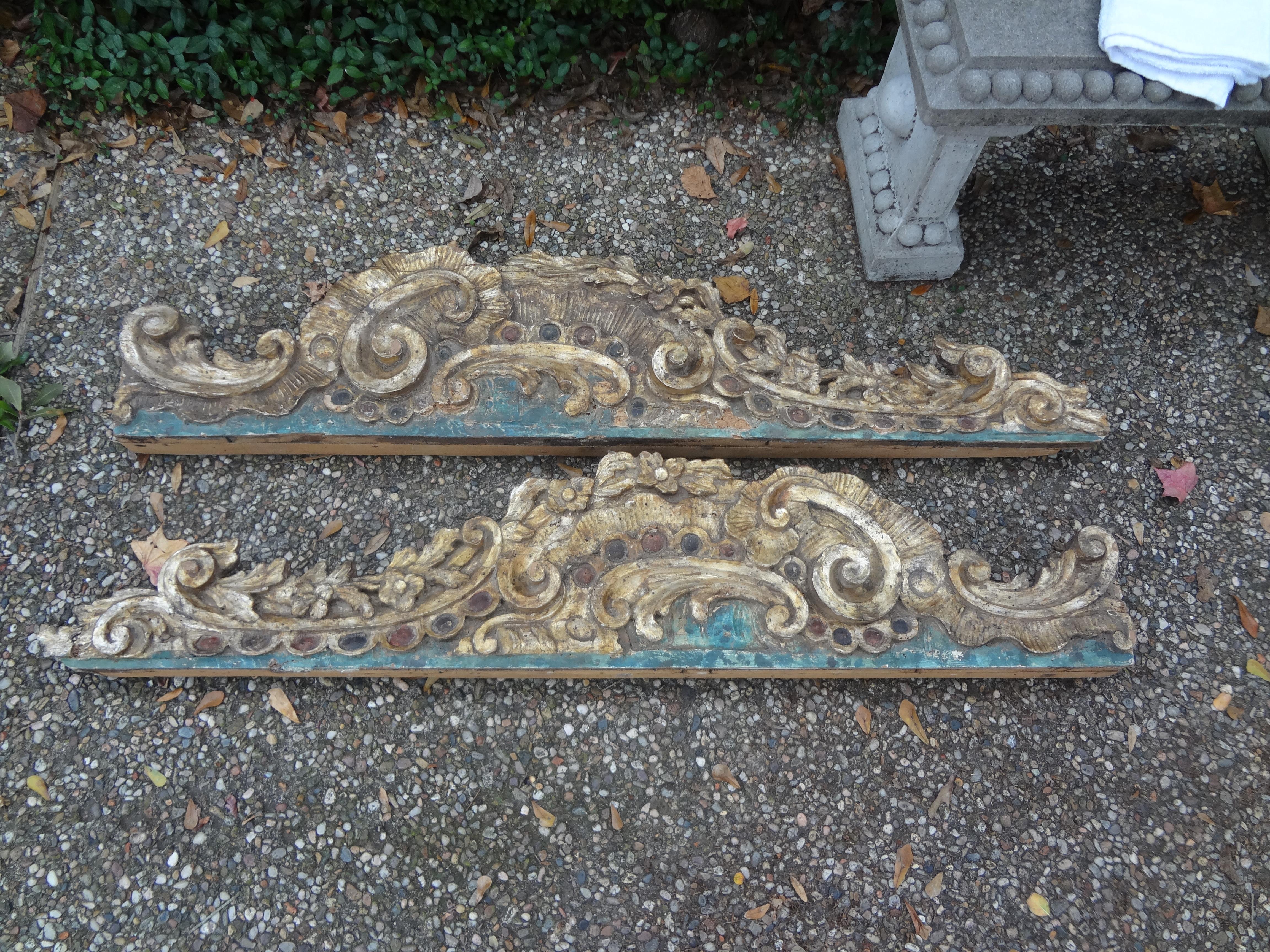 Stunning 17th-18th century Italian Baroque painted and parcel-gilt carved architectural elements, fragments or panels. These beautiful antique Italian carved pieces will make a statement in a contemporary or antique interior.
Dimensions provided