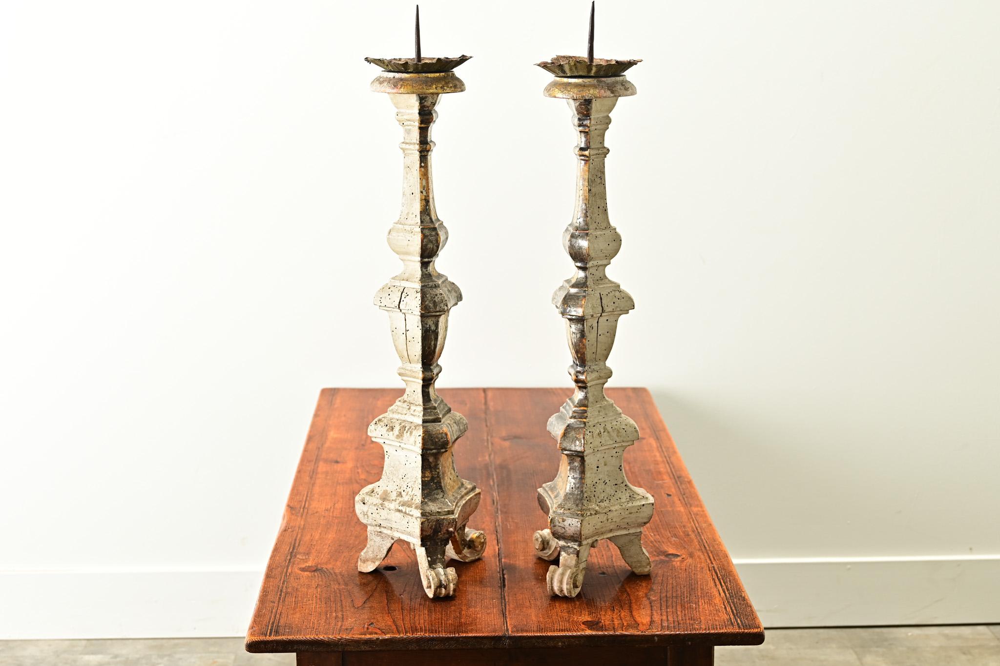 18th Century and Earlier Pair of 16th Century Italian Gilt Candlesticks For Sale