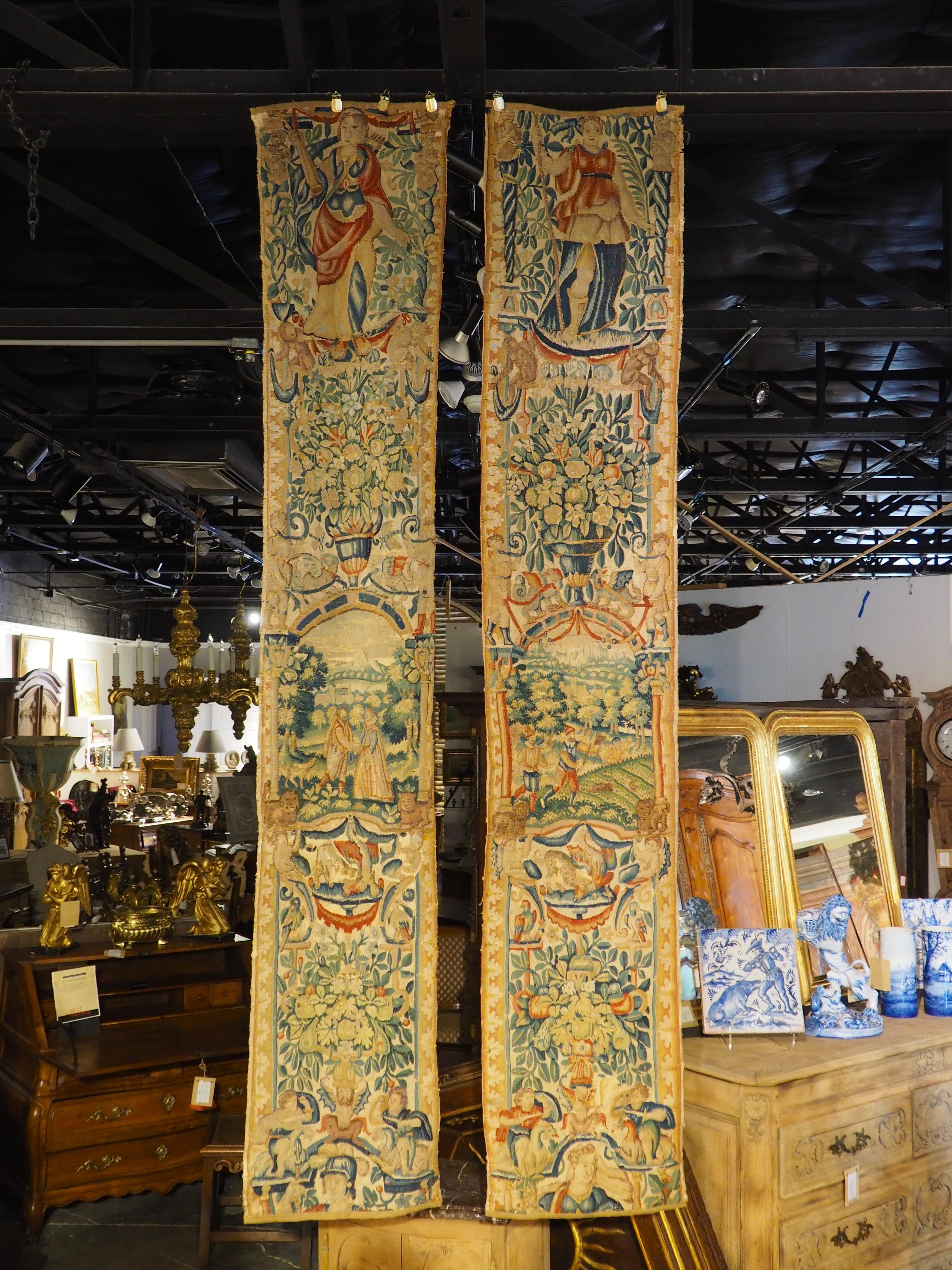 Pair of 16th Century Silk Tapestry Borders from Brussels, H-98.75 Inches For Sale 10
