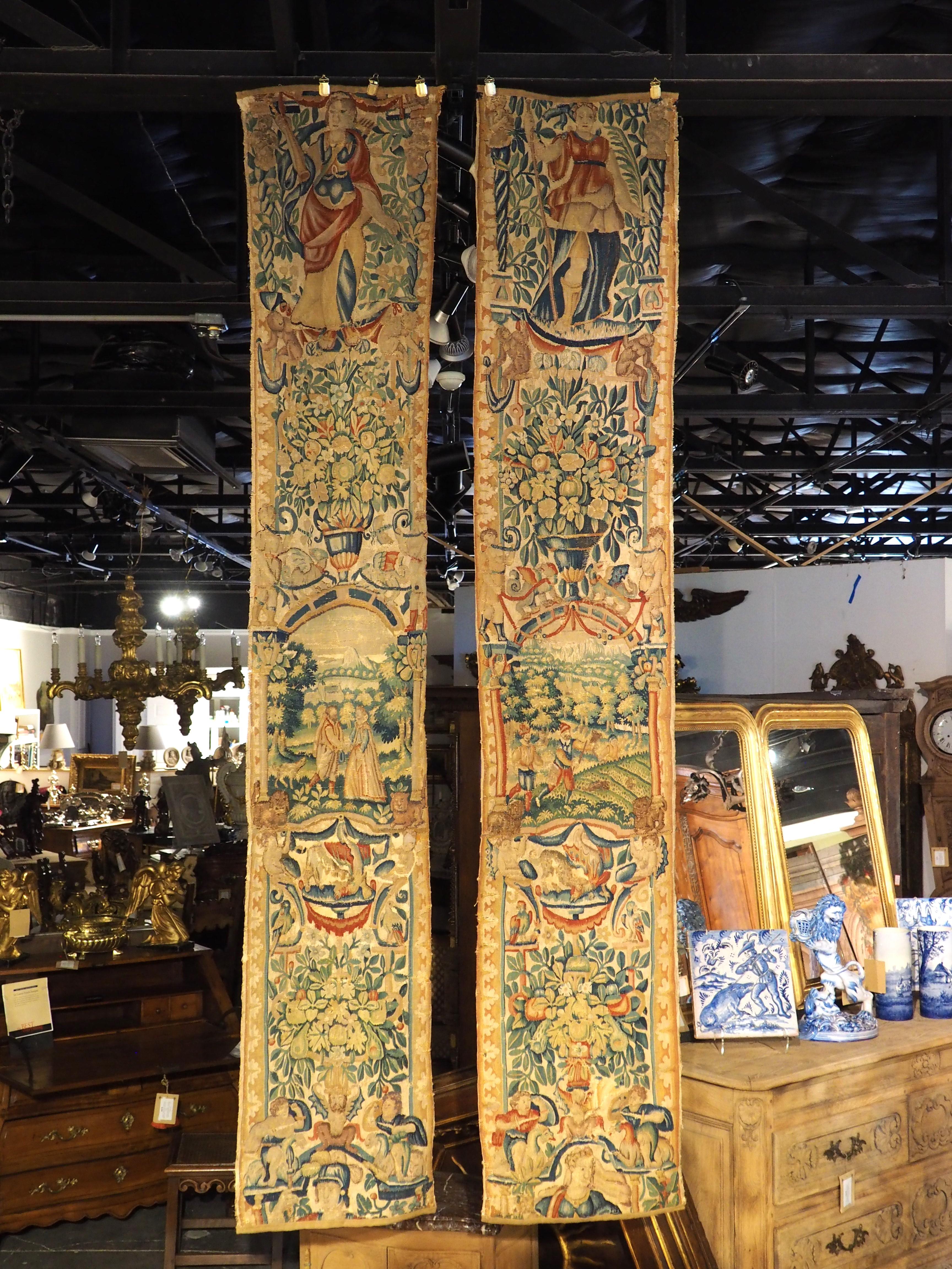 Pair of 16th Century Silk Tapestry Borders from Brussels, H-98.75 Inches For Sale 11
