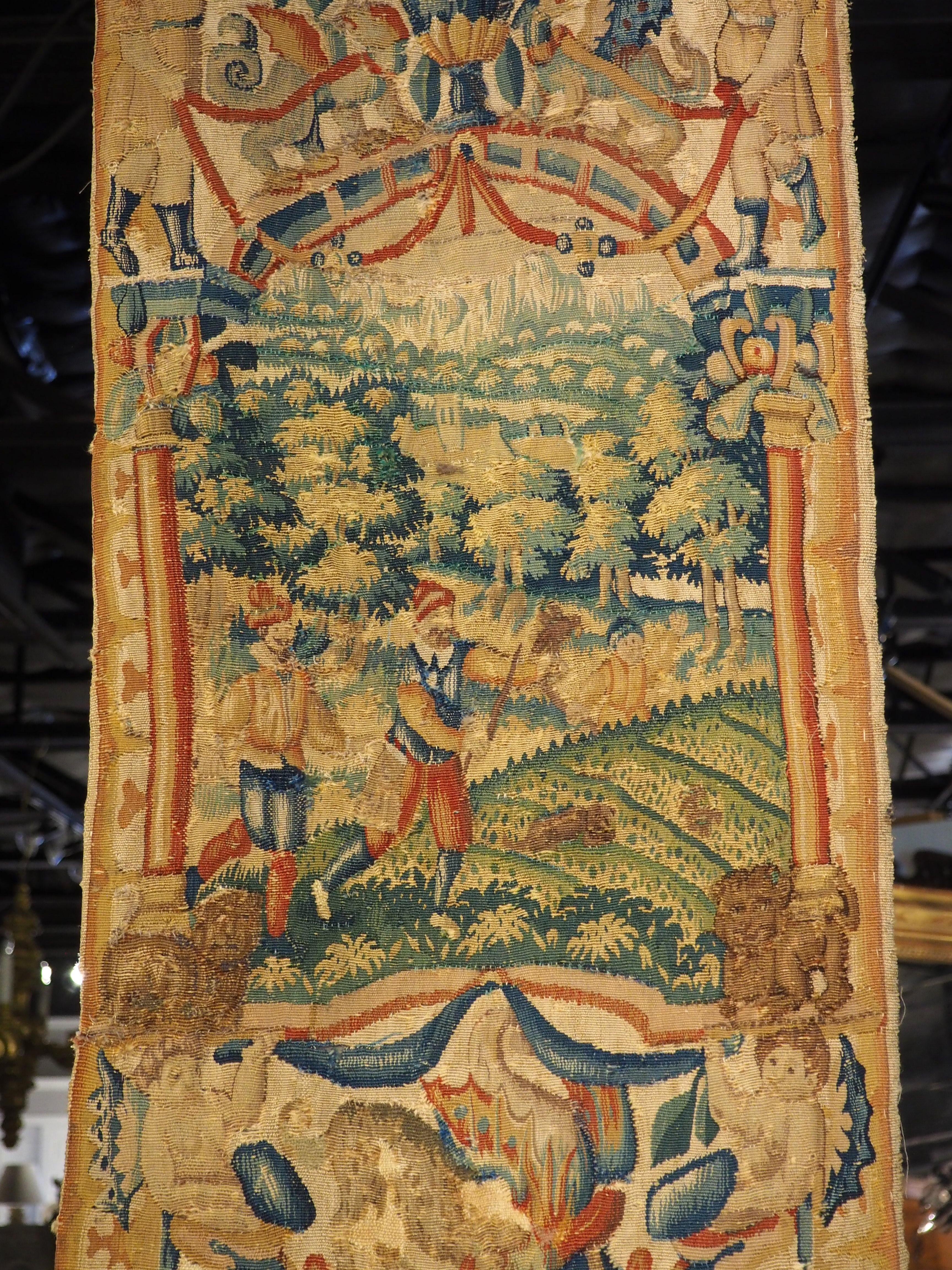 Pair of 16th Century Silk Tapestry Borders from Brussels, H-98.75 Inches In Good Condition For Sale In Dallas, TX