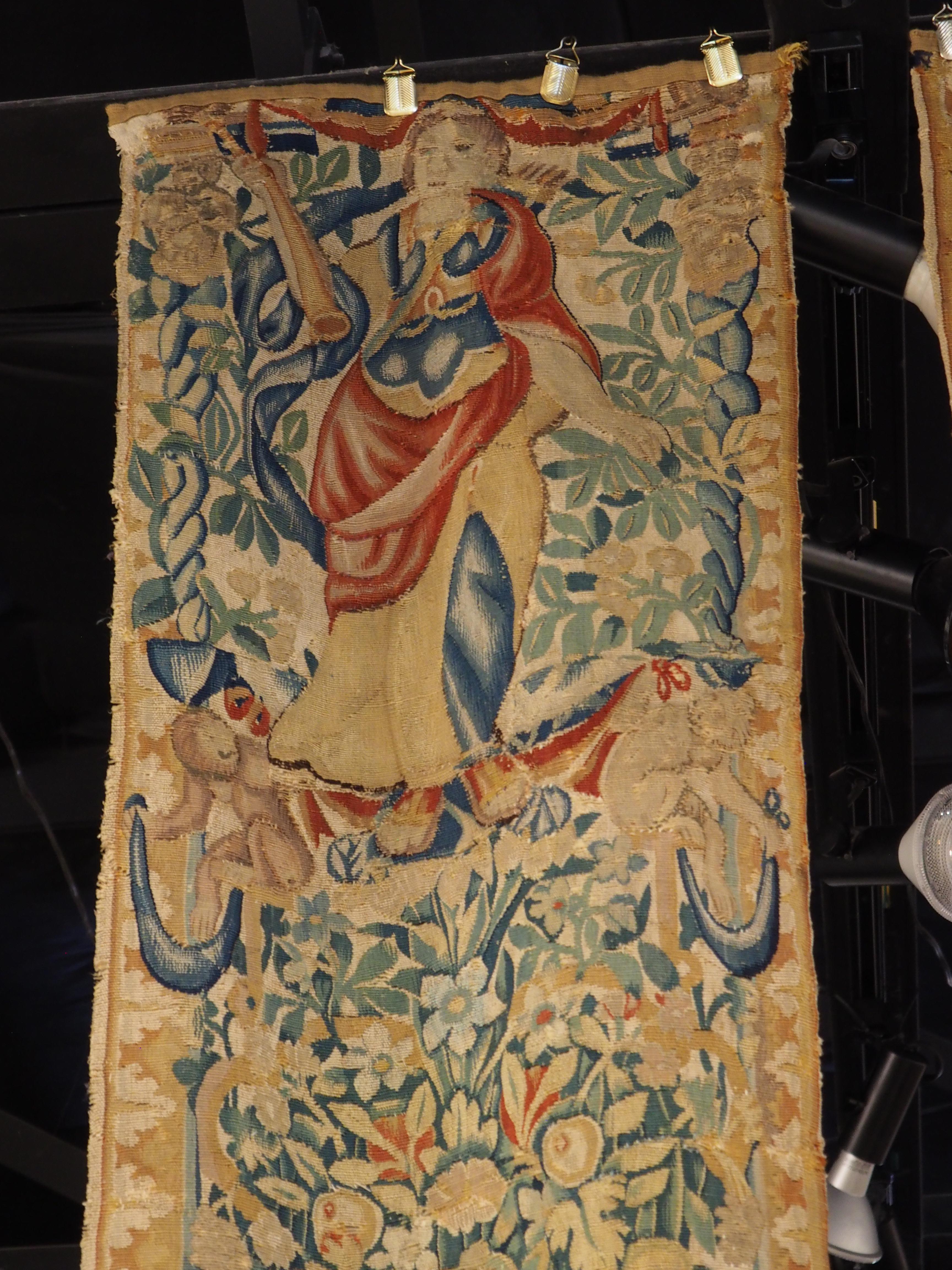 Pair of 16th Century Silk Tapestry Borders from Brussels, H-98.75 Inches For Sale 2
