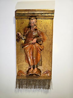 Pair of 16th Century Spanish Polychrome Carved Wood Reliefs of Saints Peter and