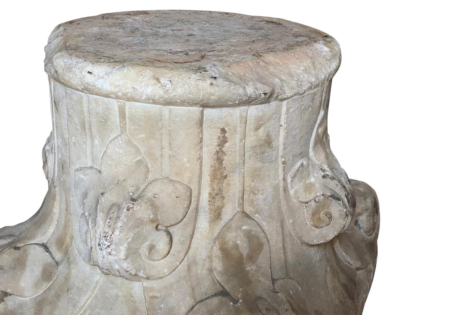 Carrara Marble Pair of 16th Century Stone Capitals For Sale