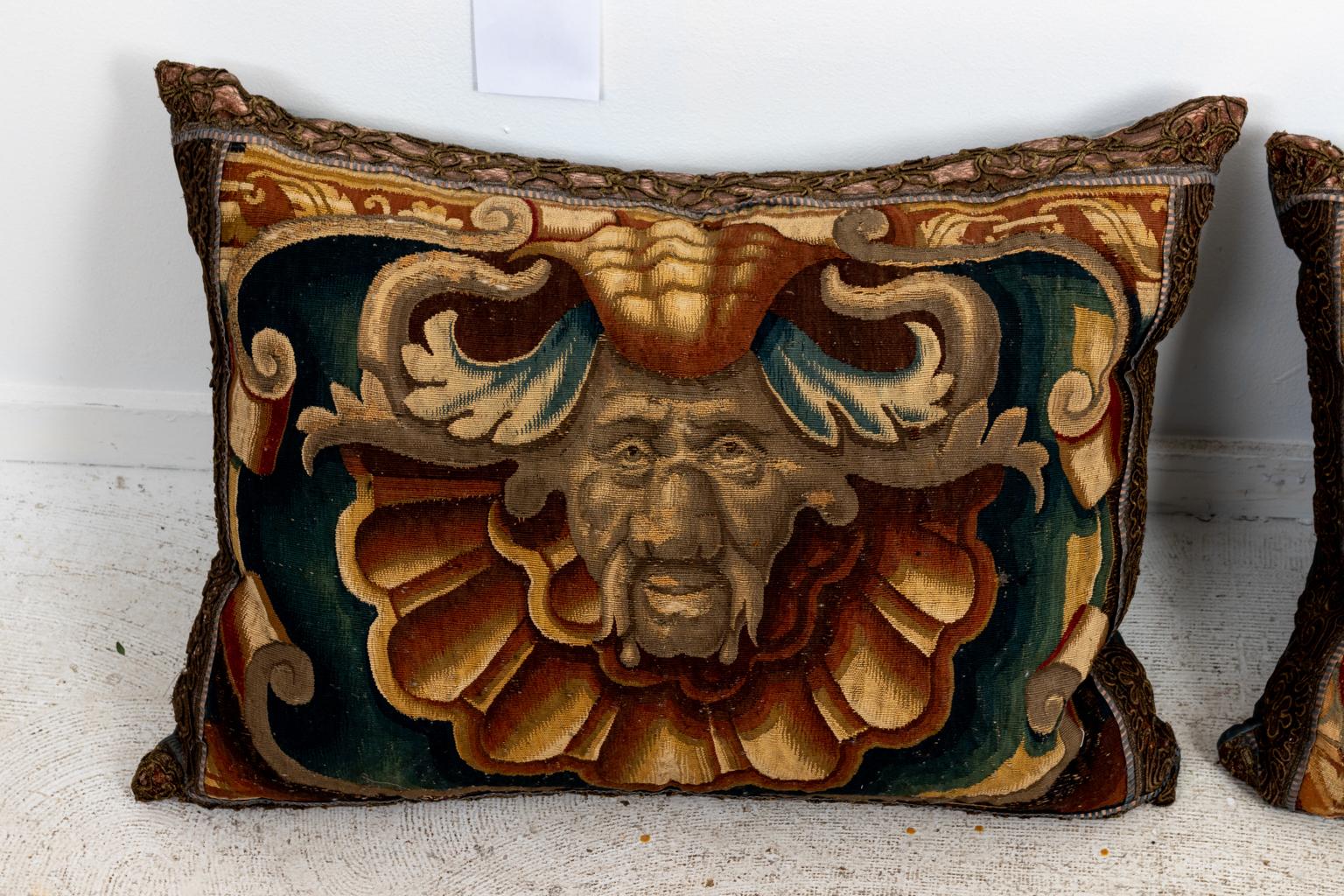 French Pair of 16th Century Tapestry Pillows For Sale