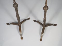 Pair of 16th or 17th Century Italian Forged Iron Tripod Pricket Candlesticks