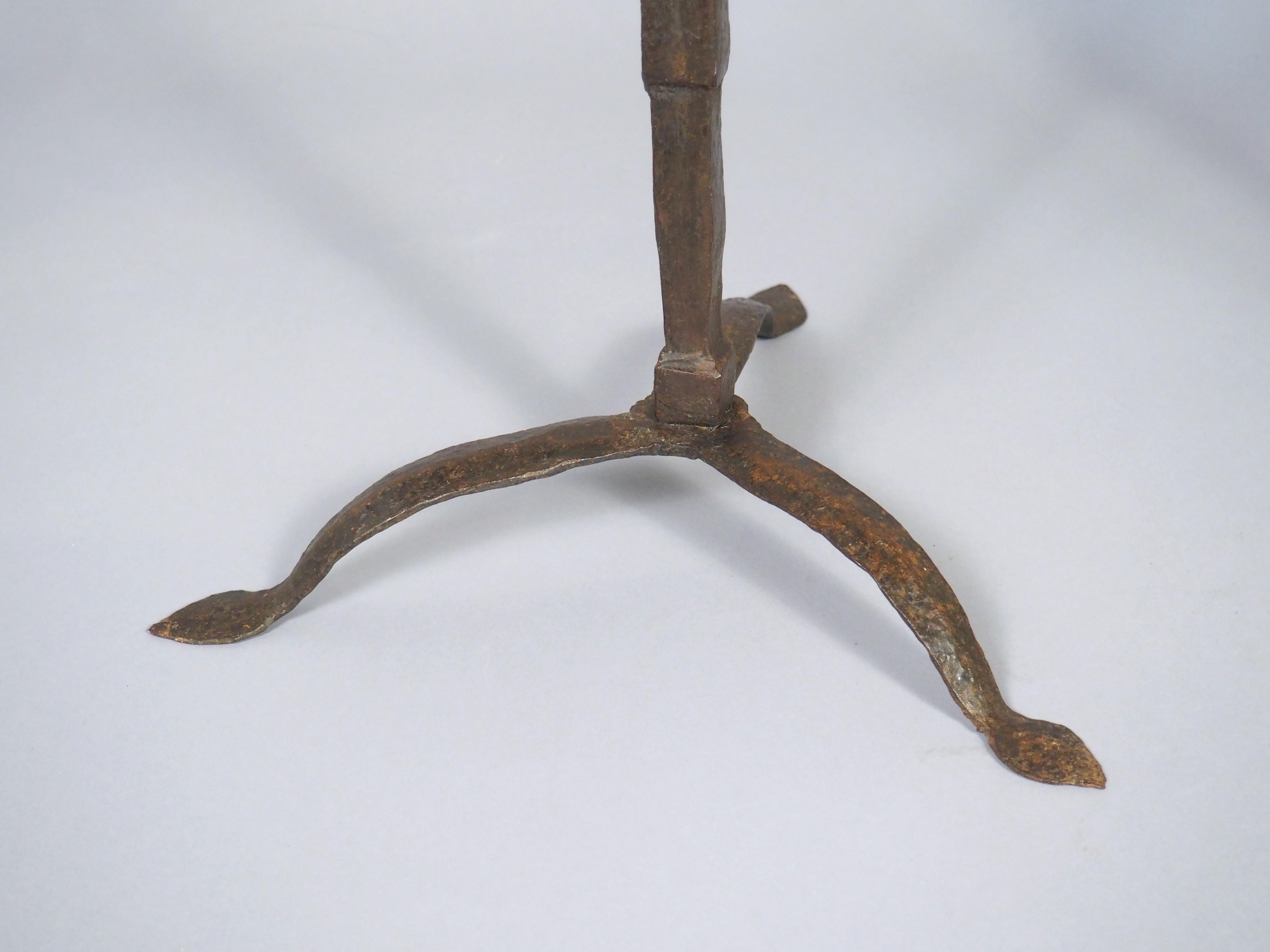 Medieval Pair of 16th or 17th Century Italian Forged Iron Tripod Pricket Candlesticks For Sale