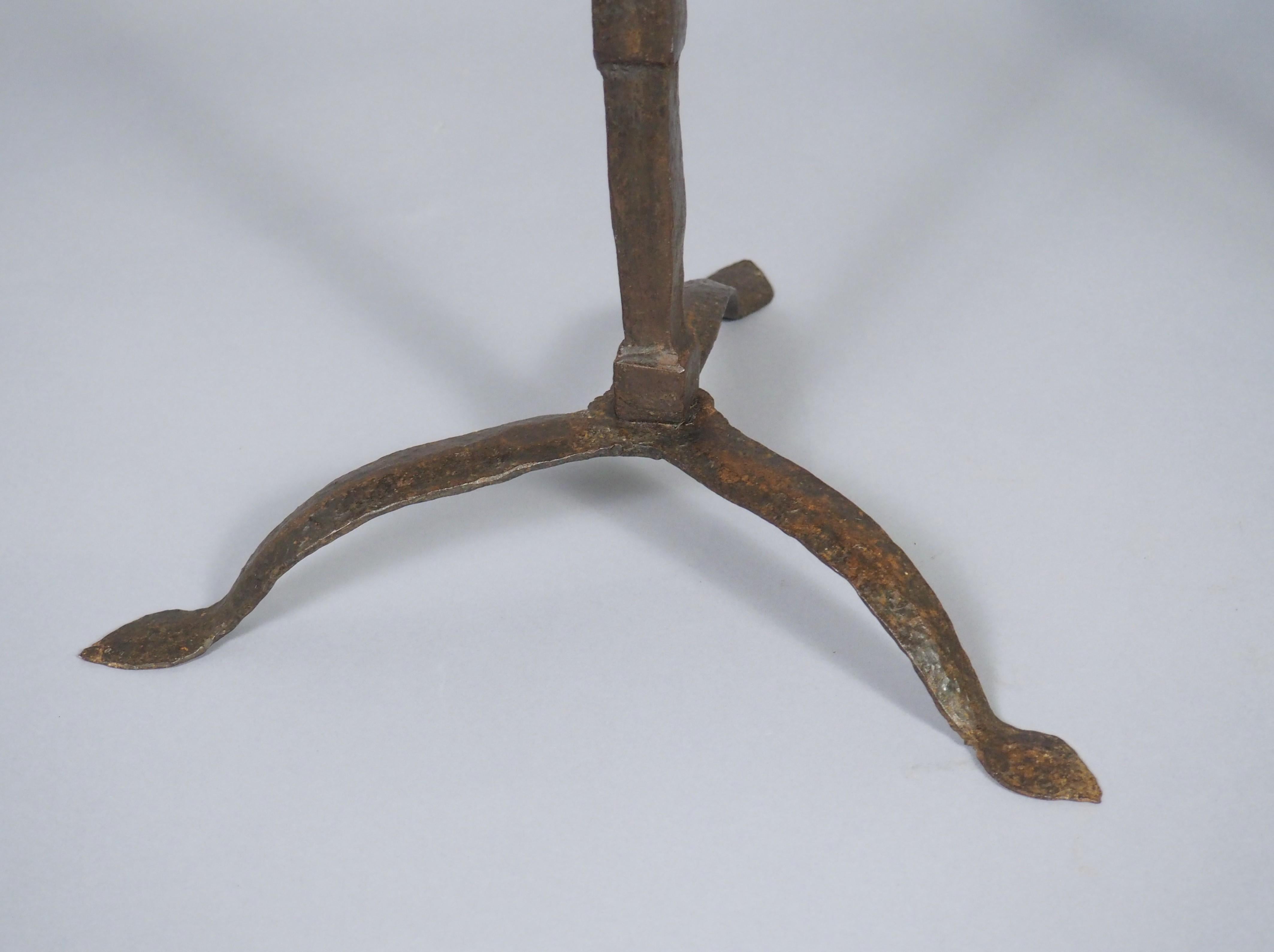 18th Century and Earlier Pair of 16th or 17th Century Italian Forged Iron Tripod Pricket Candlesticks For Sale