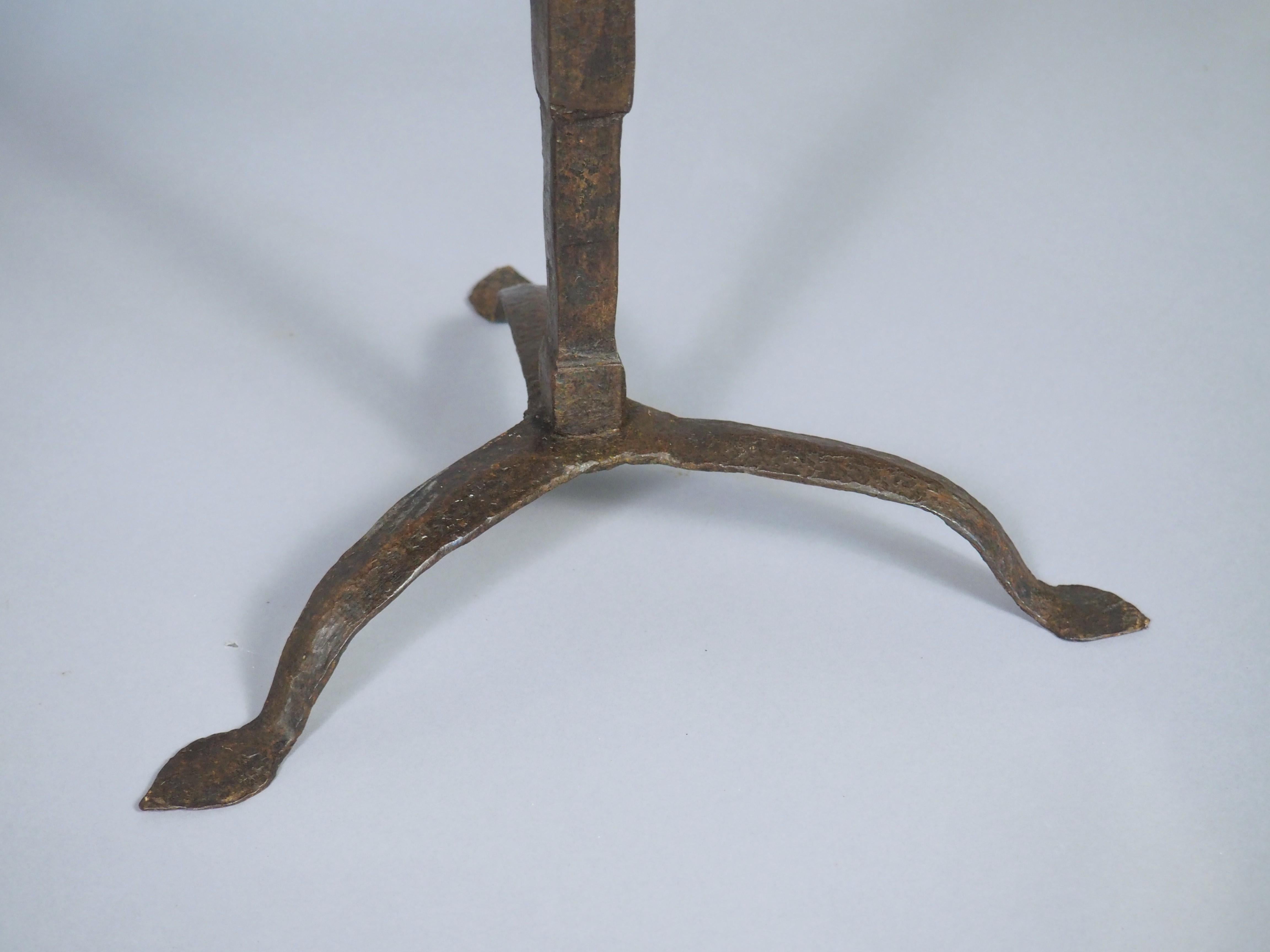 Metal Pair of 16th or 17th Century Italian Forged Iron Tripod Pricket Candlesticks For Sale