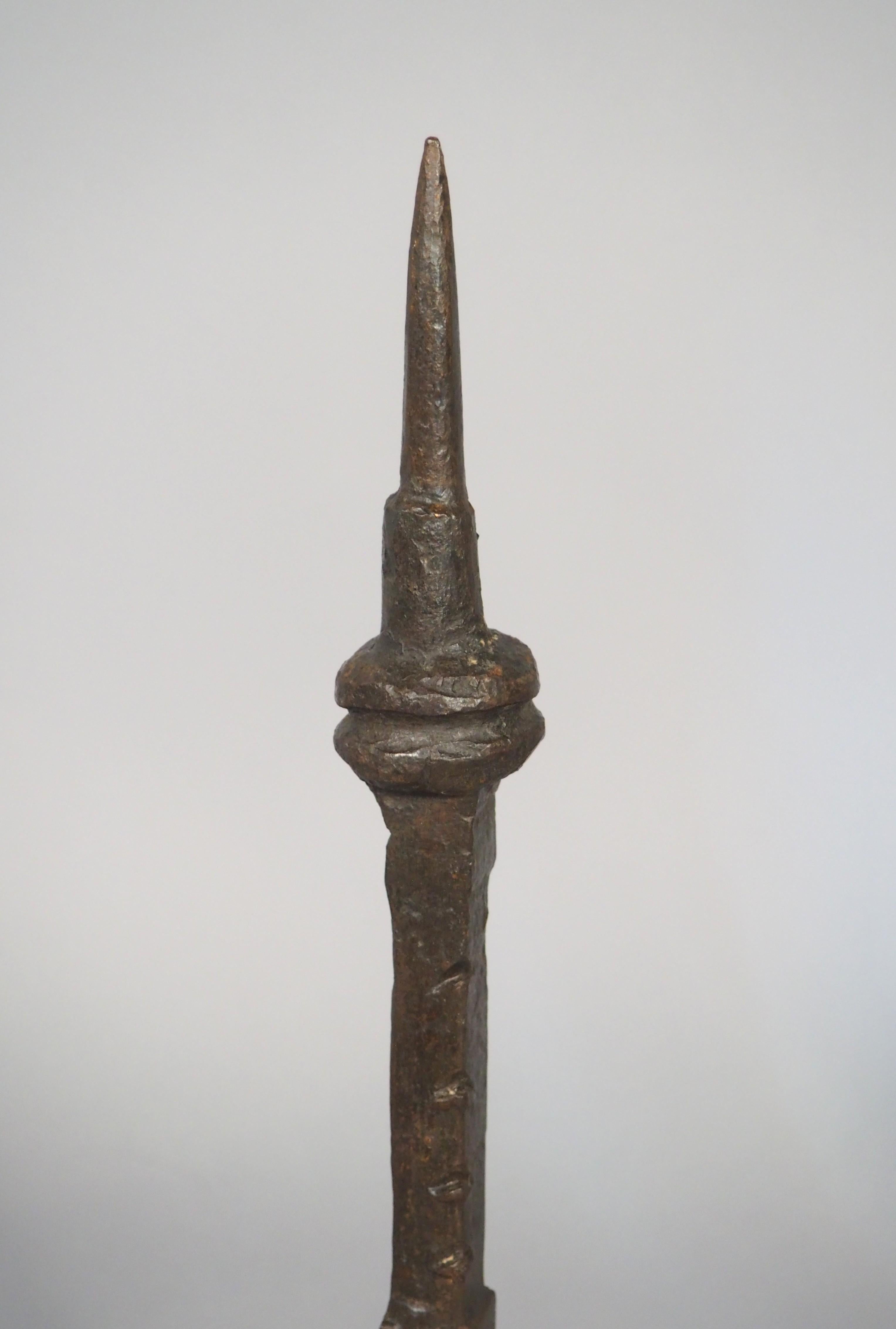 Pair of 16th or 17th Century Italian Forged Iron Tripod Pricket Candlesticks For Sale 1