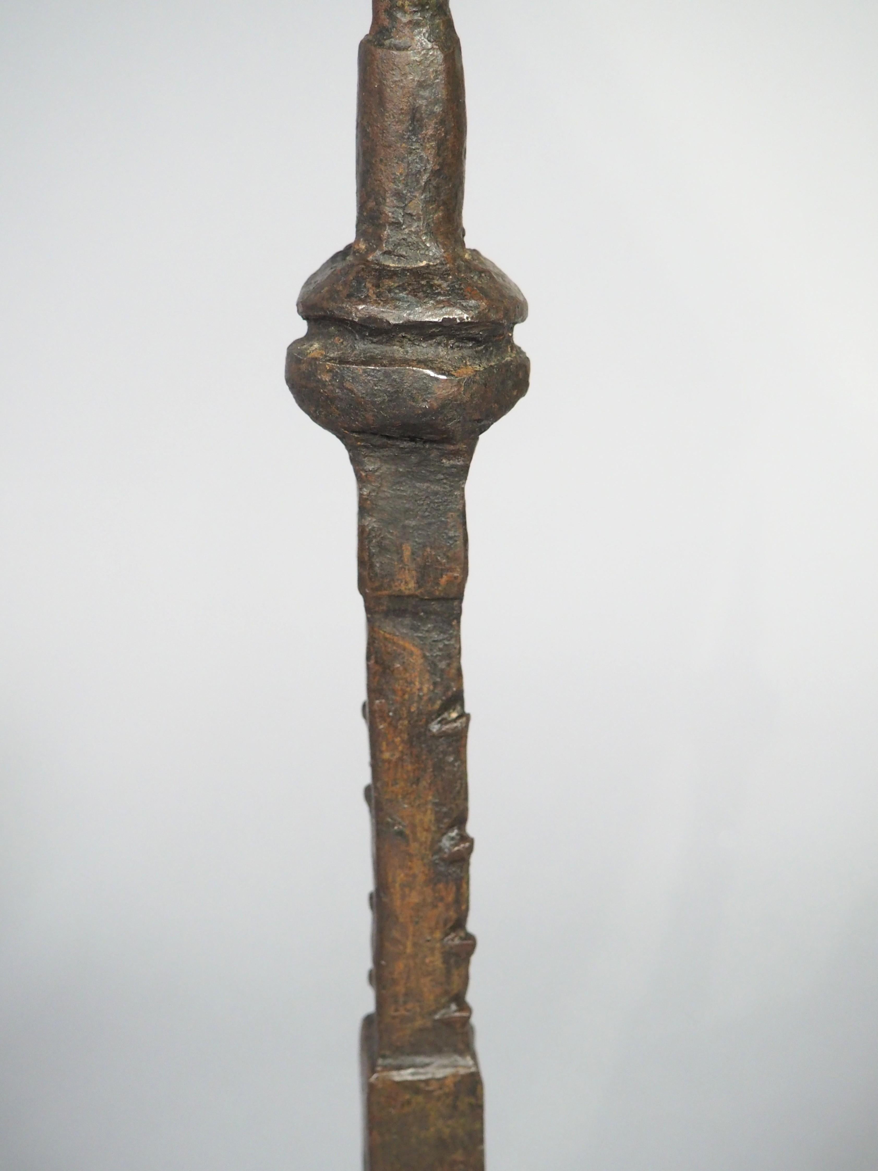 Pair of 16th or 17th Century Italian Forged Iron Tripod Pricket Candlesticks For Sale 2