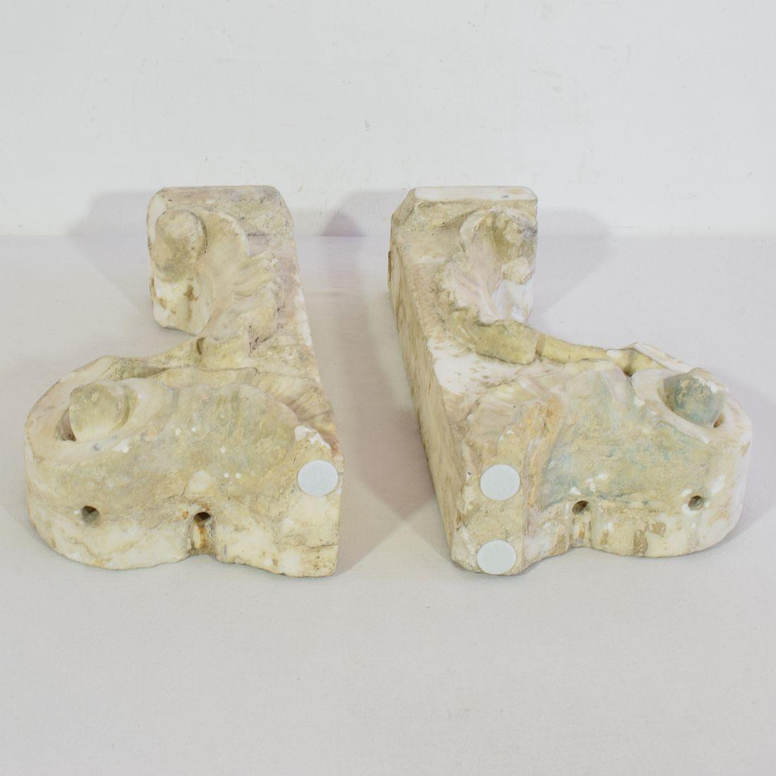 Pair of 17th/ 18th Century Italian White Marble Baroque Ornaments For Sale 7
