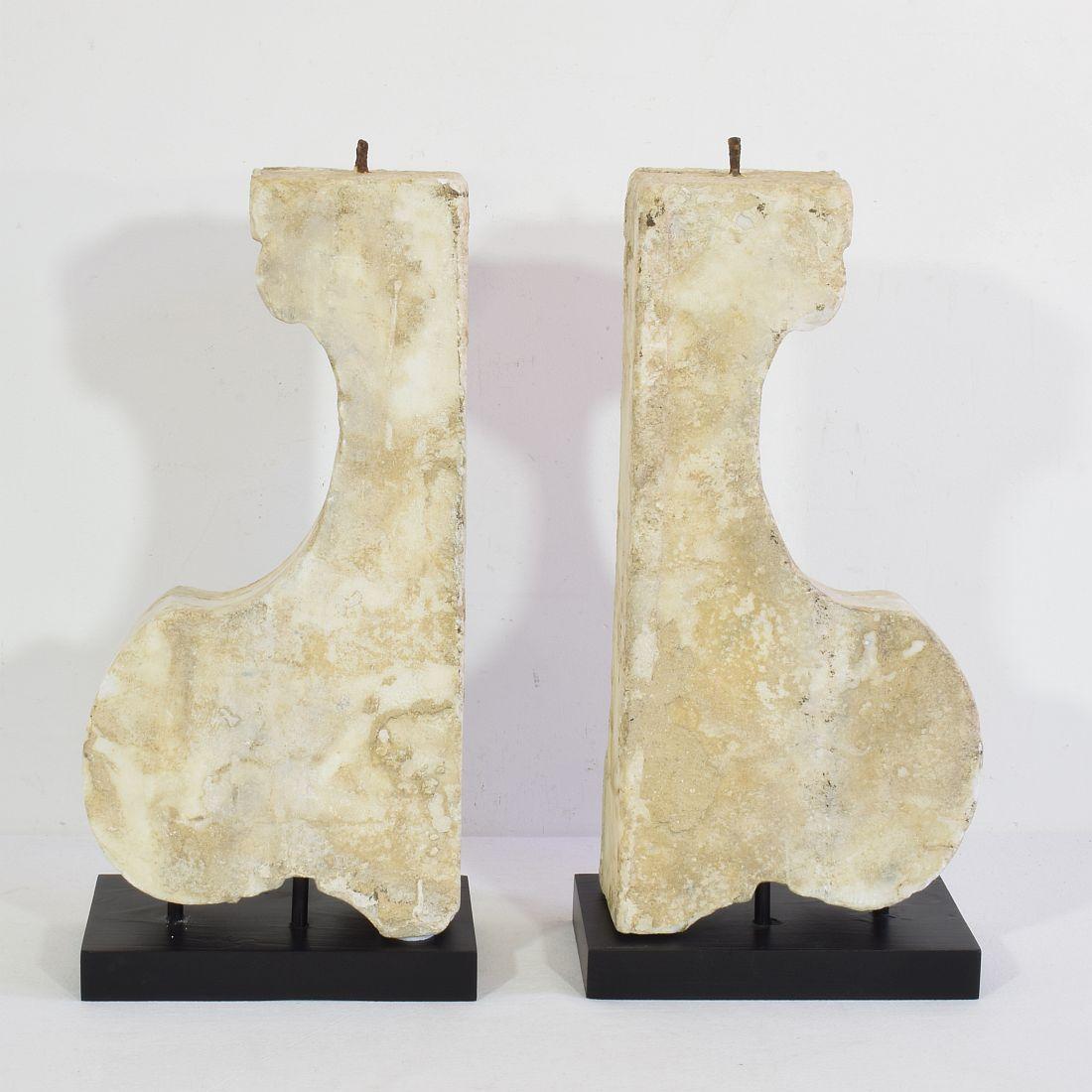 Hand-Carved Pair of 17th/ 18th Century Italian White Marble Baroque Ornaments For Sale