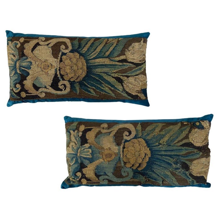 Pair of 17th C Aubusson Tapestry Cushions For Sale at 1stDibs