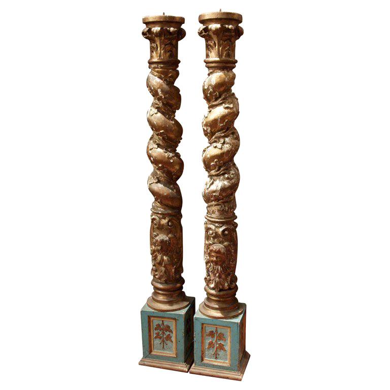 PAIR OF 17TH C SALOME COLUMNS ON PLINTHS For Sale