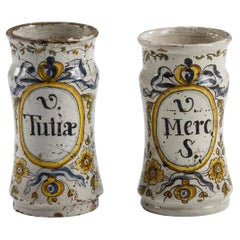 Pair of 17th Century Albarello or Pharmacy Storage Jars