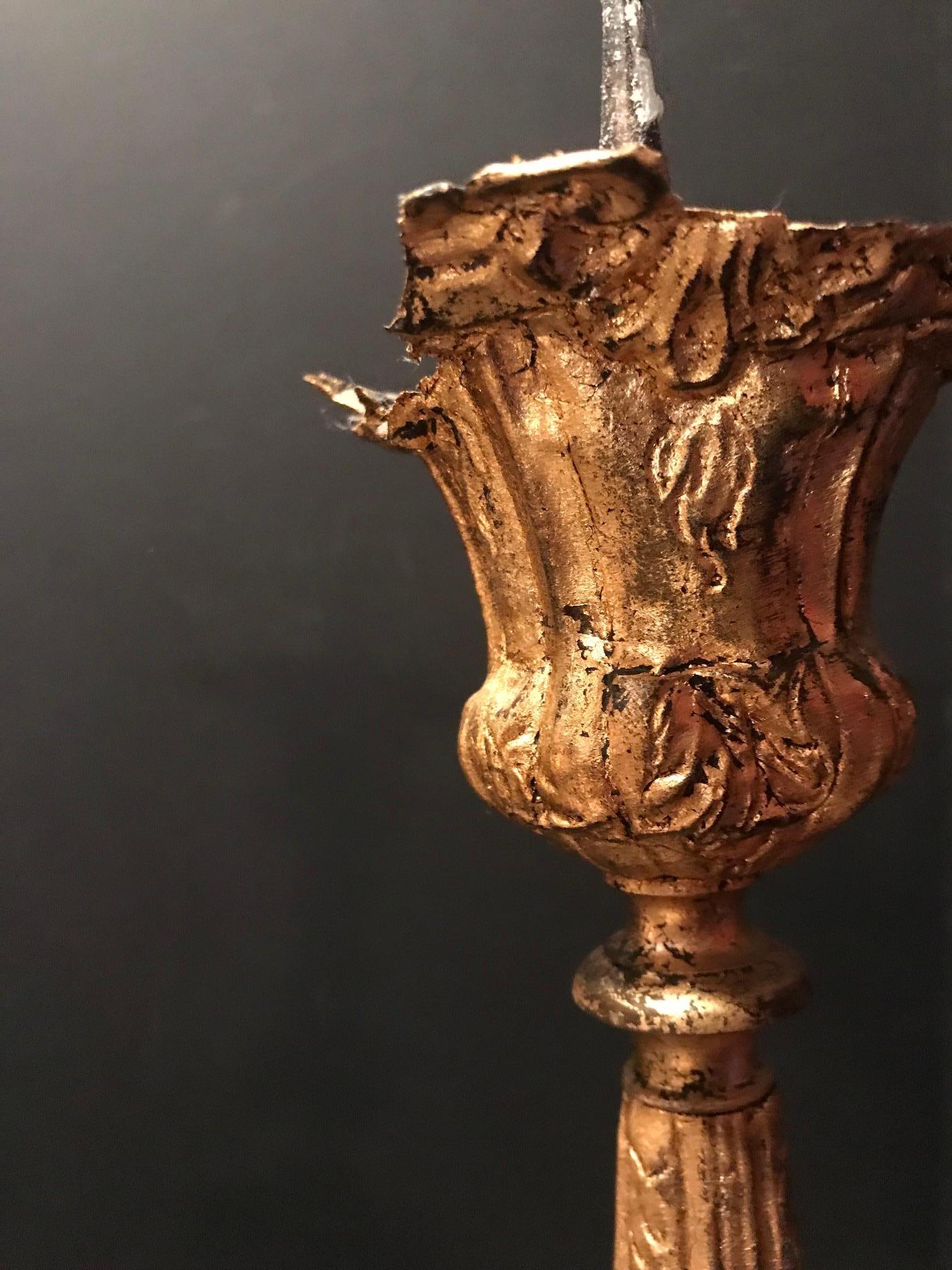 Pair of 17th Century Baroque Gilded Brass Pricket Candlesticks 1