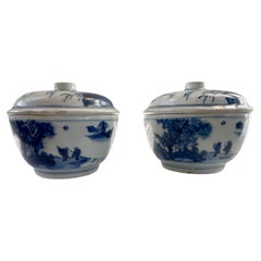 Pair of 17th Century blue and white covered bowls from Hatcher Collection