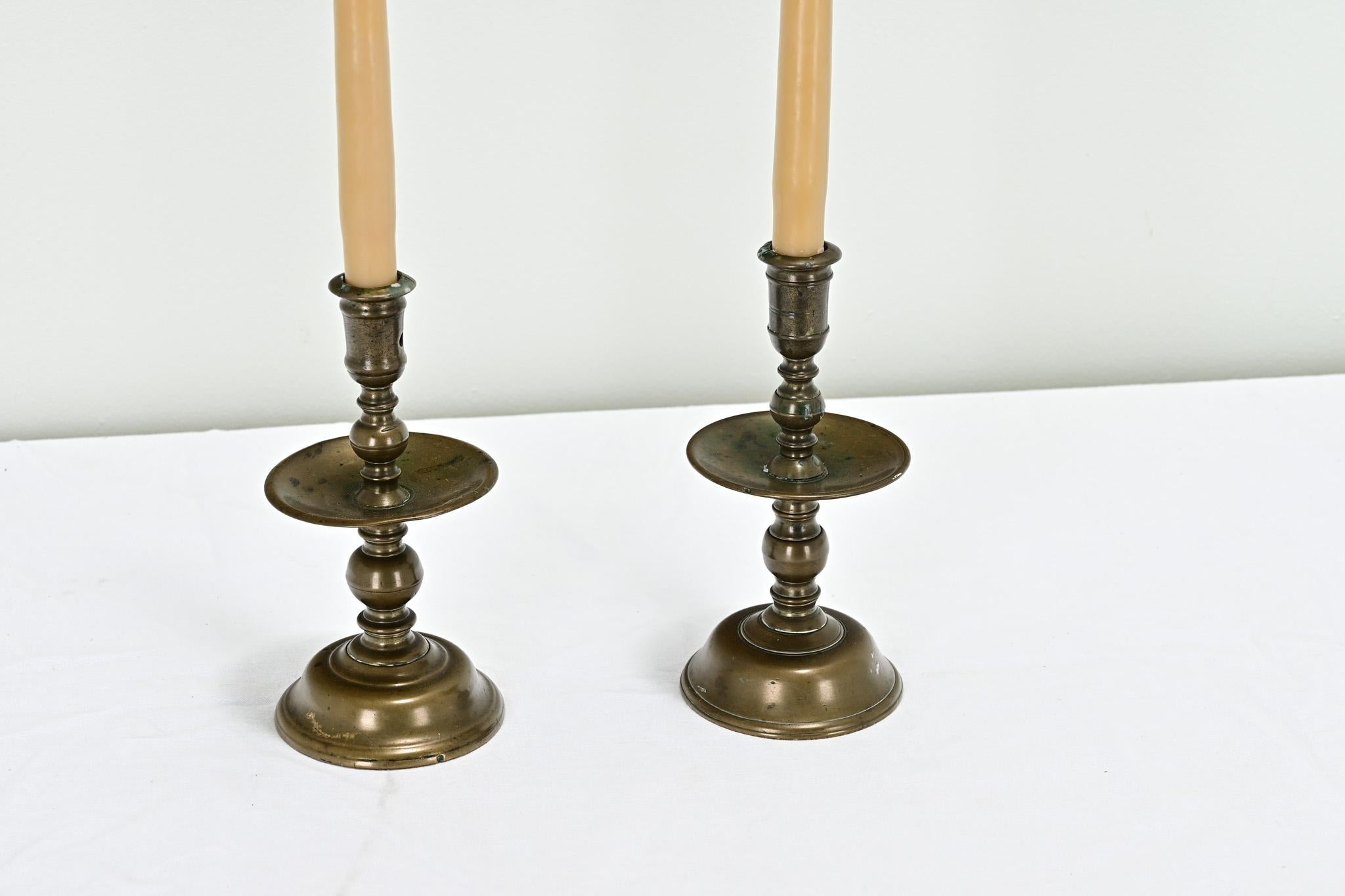 French Pair of 17th Century Brass Candlesticks For Sale