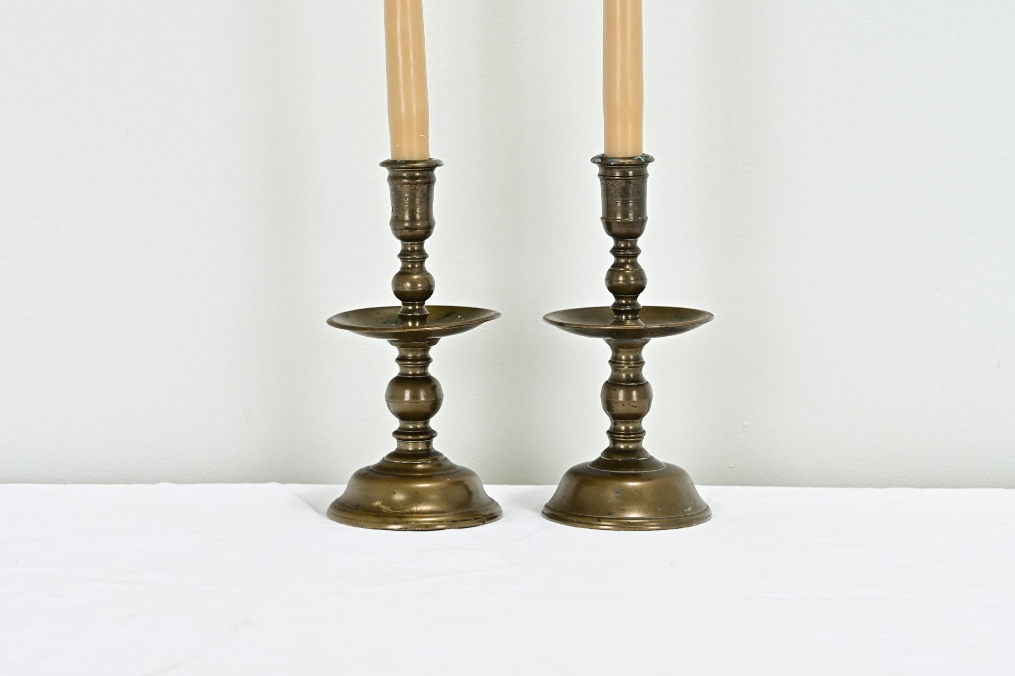 Pair of 17th Century Brass Candlesticks For Sale 2
