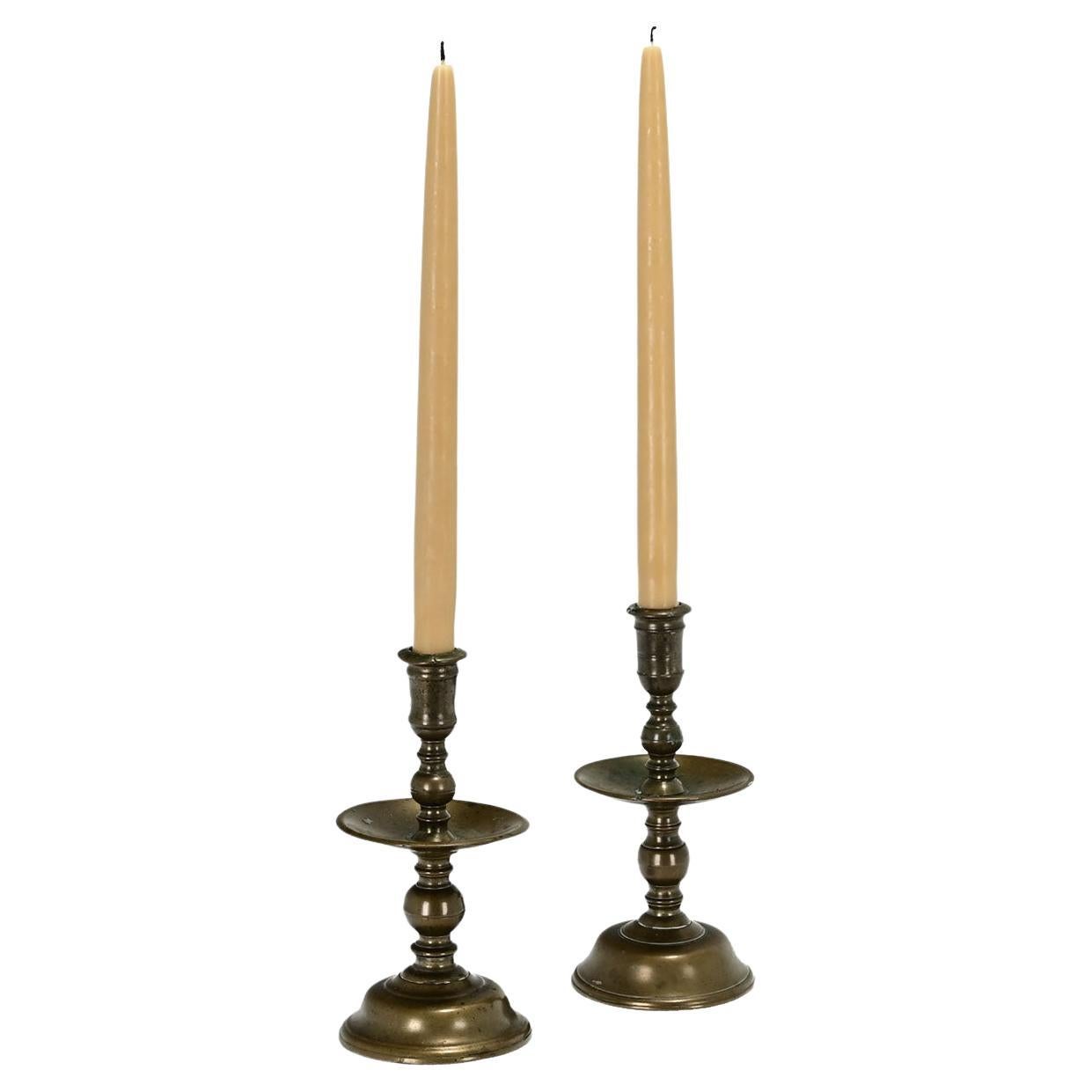 Pair of 17th Century Brass Candlesticks For Sale