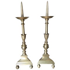 Pair 17th Century Candlesticks Candleholder Light in Brass Gift Object Antiques