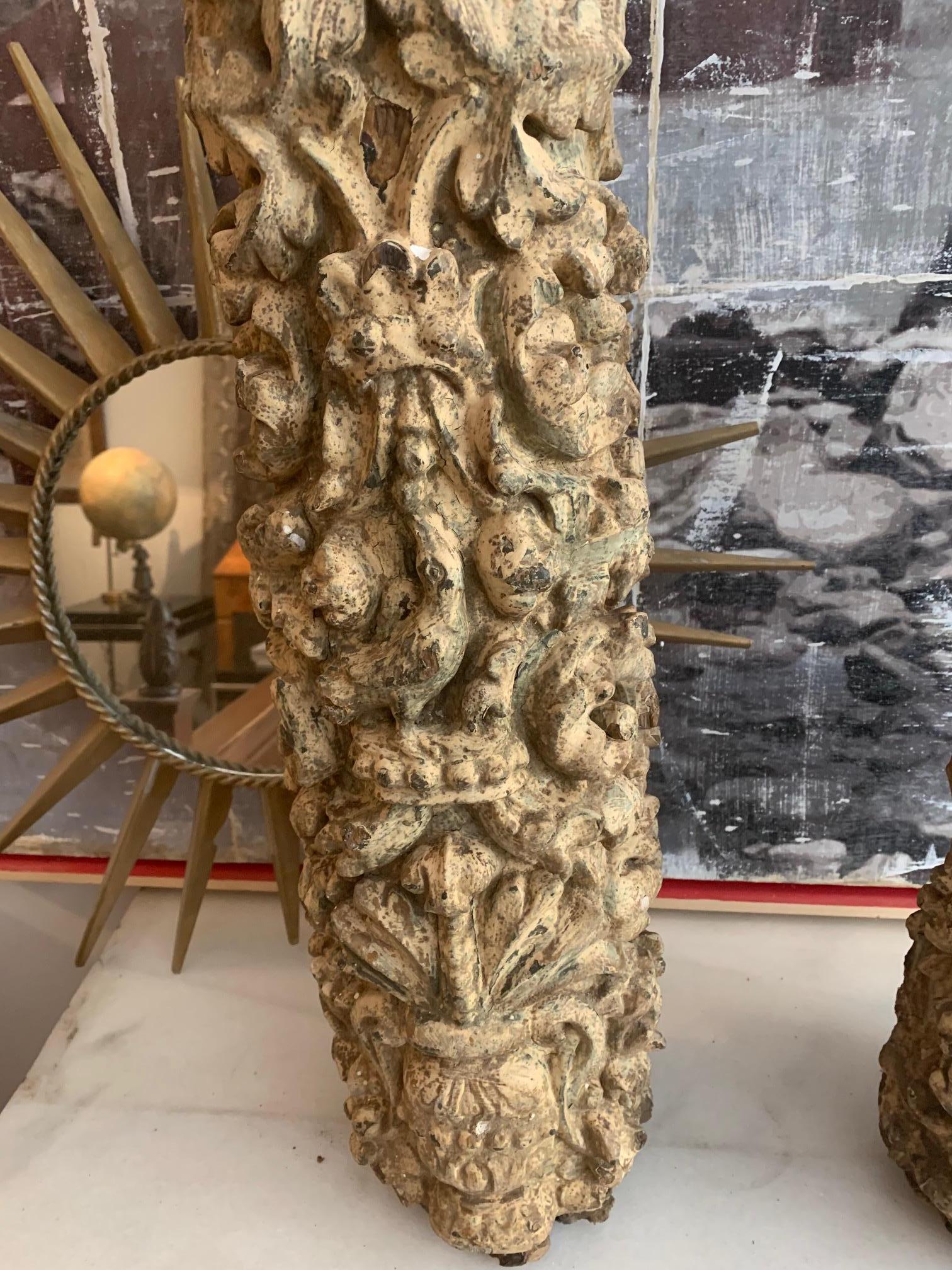 Pair of 17th Century Carved and Polychromed Portuguese Columns 8