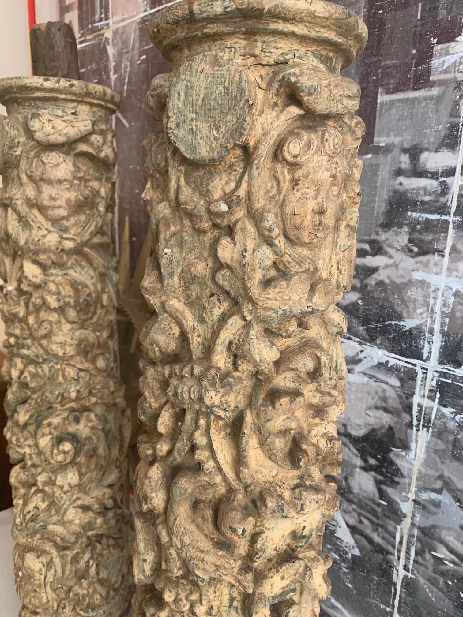 Pair of 17th Century Carved and Polychromed Portuguese Columns 10