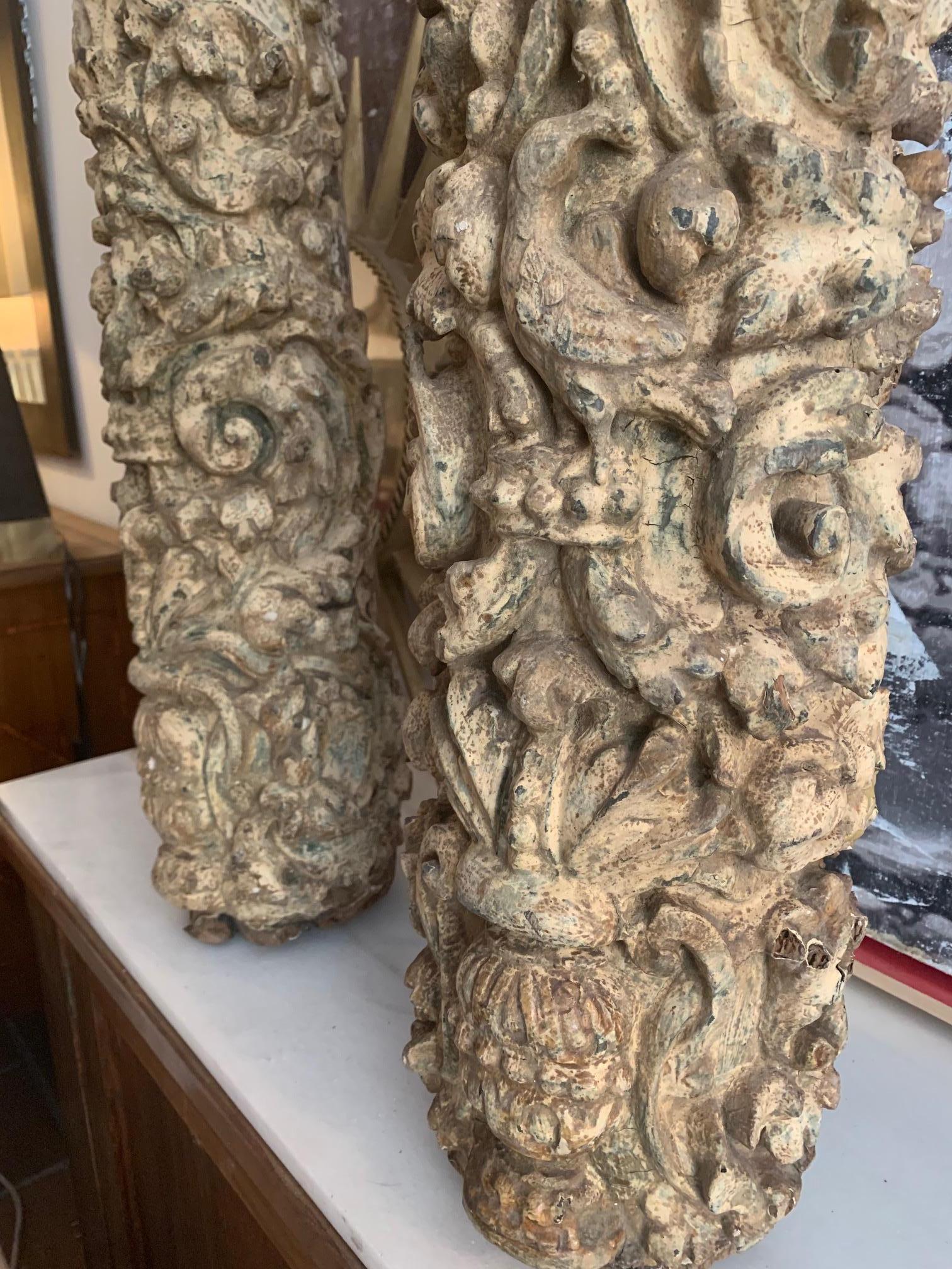 Pair of 17th Century Carved and Polychromed Portuguese Columns 11