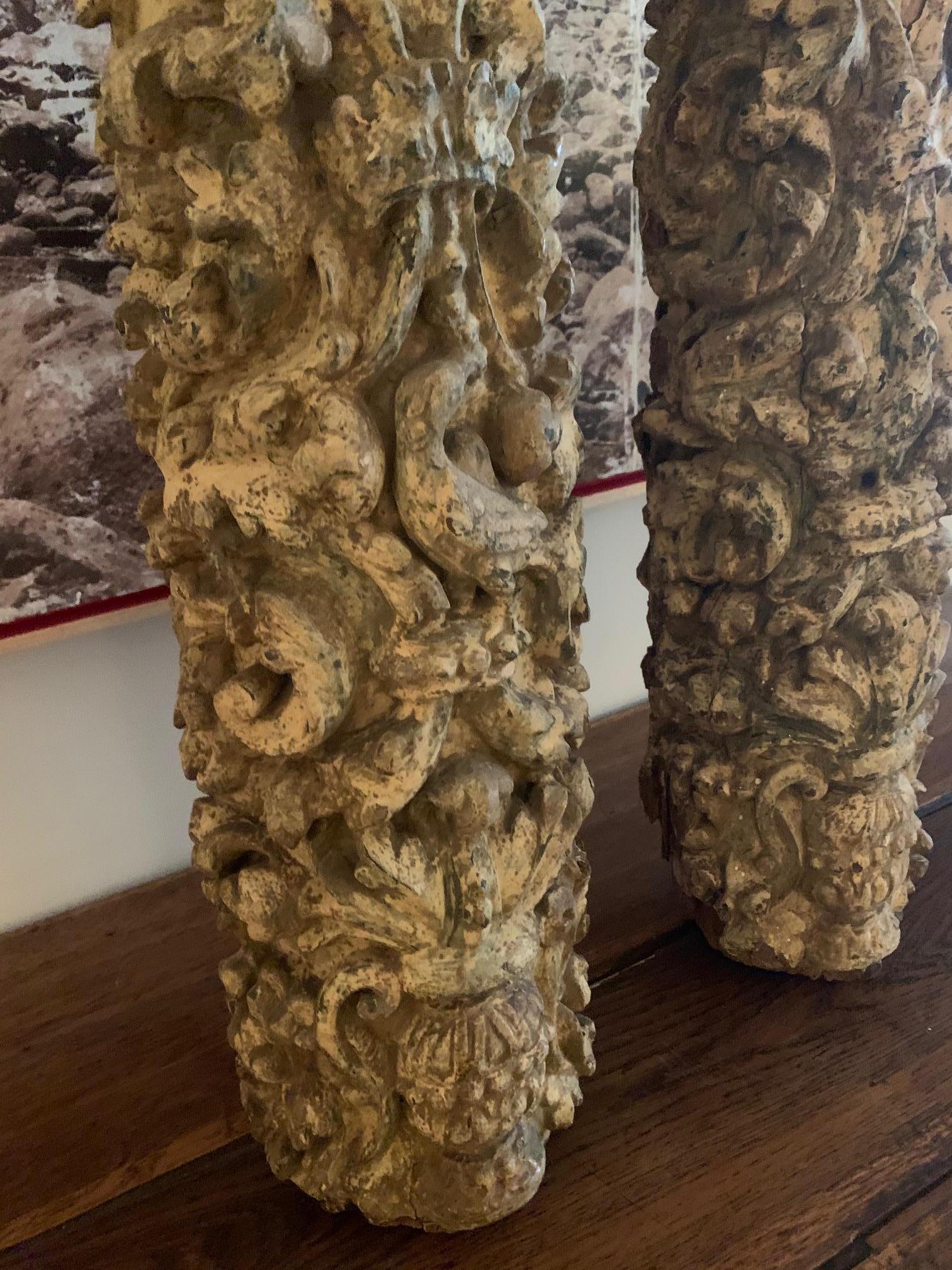 Pair of 17th Century Carved and Polychromed Wood Portuguese Columns 8