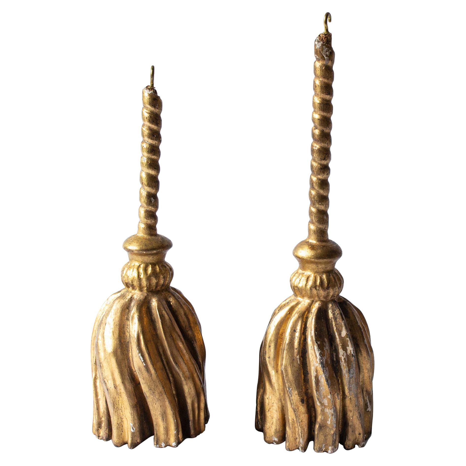 Pair of 17th Century Carved Antique Swedish Gustavian Gilt Tassels For Sale