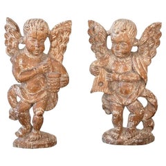 Antique Pair of 17th Century Carved Cherubs on Stands