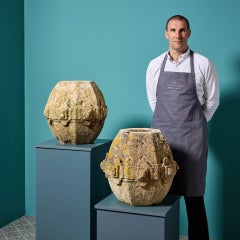 Pair of 17th Century Carved Limestone Pier Caps