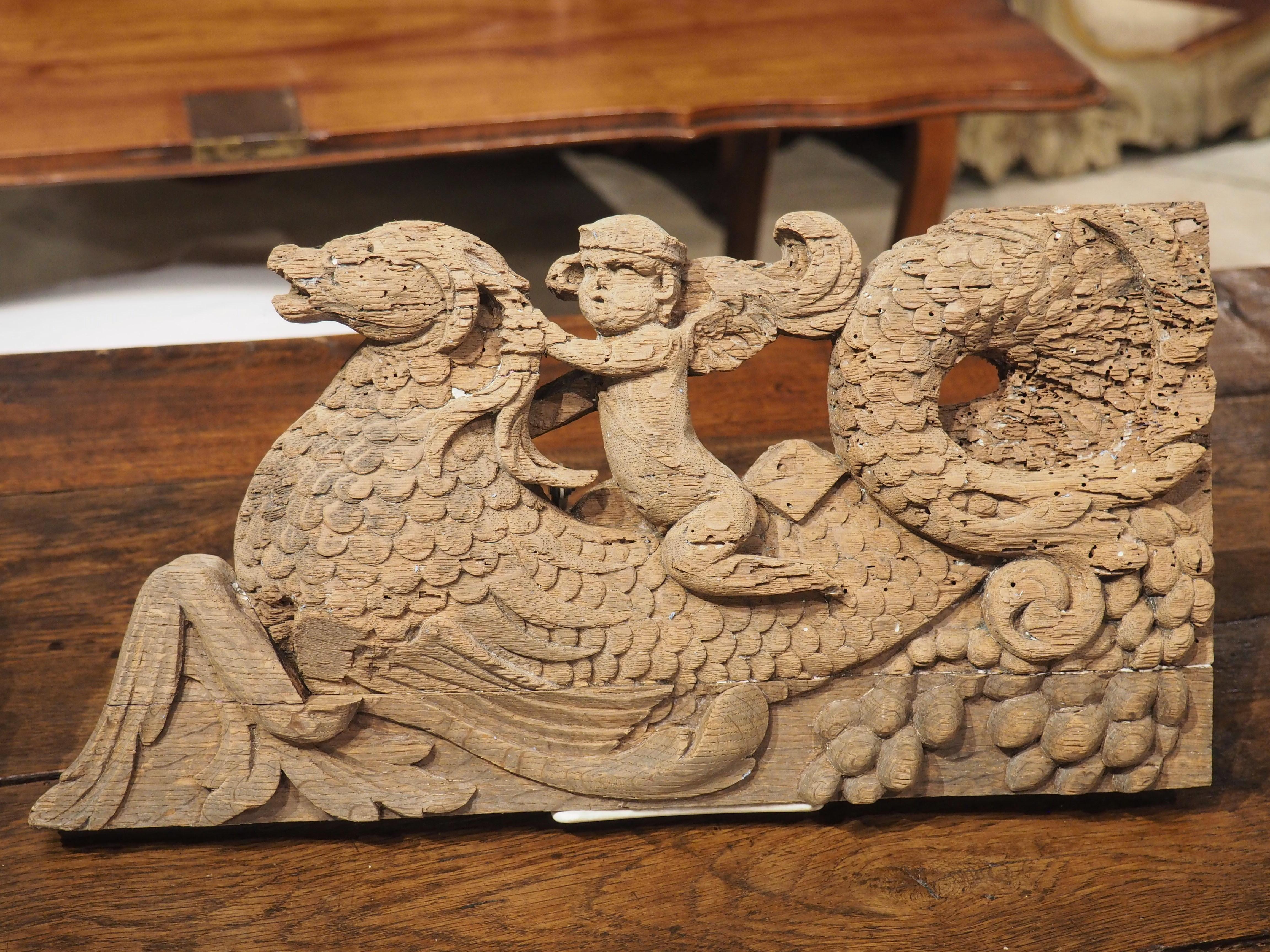 Pair of 17th Century Carved Oak Seahorse Carvings from England 9