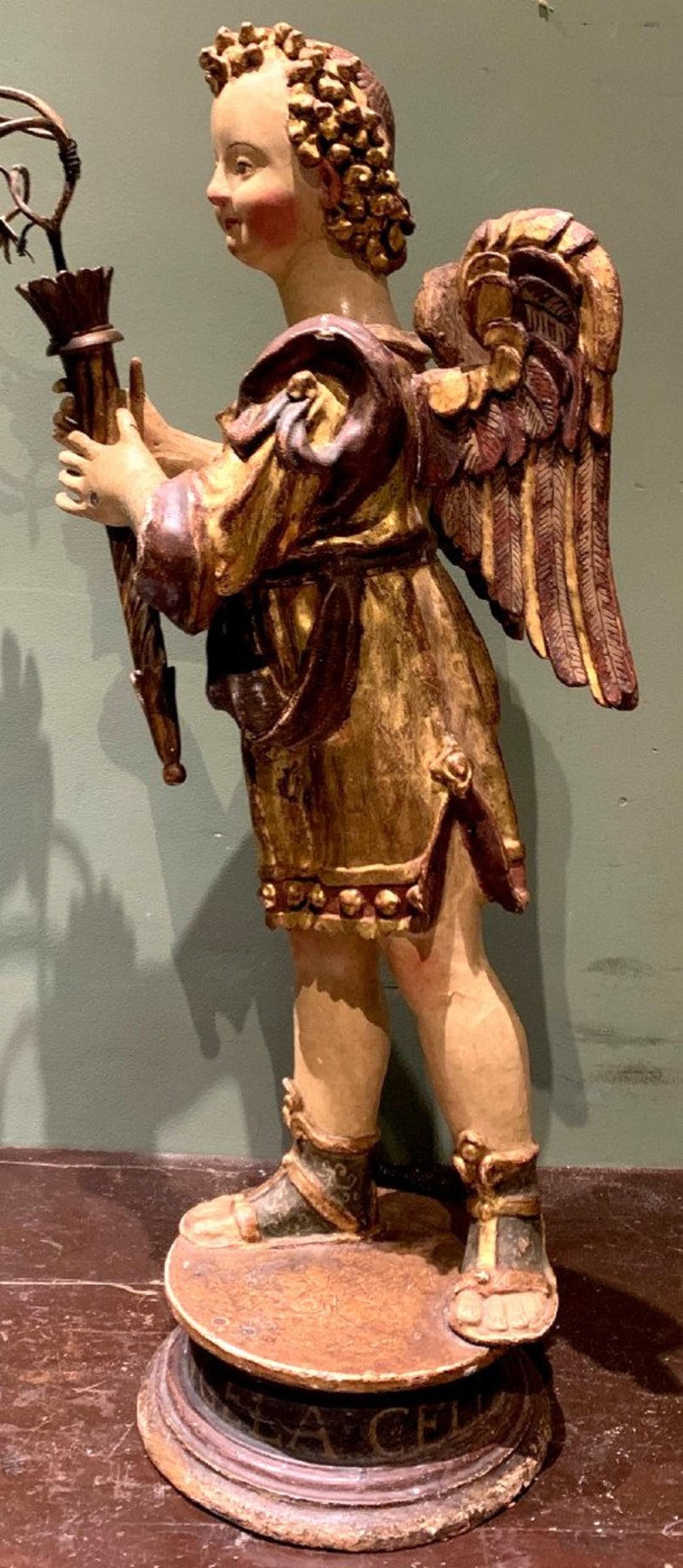 Polychromed Pair of 17th Century  Angels For Sale