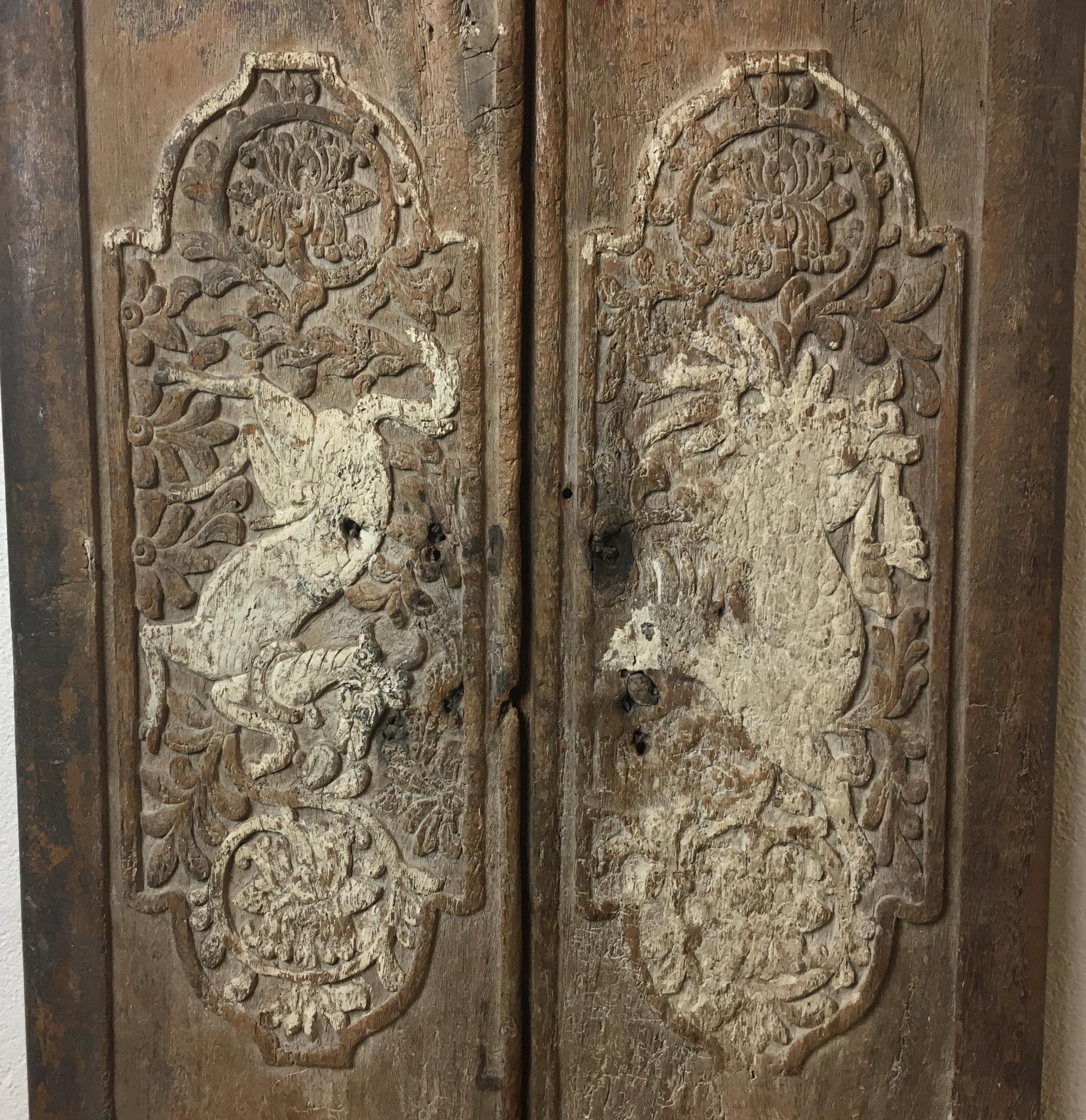 18th Century and Earlier Pair of 17th Century Chinese Hand-Carved Doors or Decorative Wall Panels