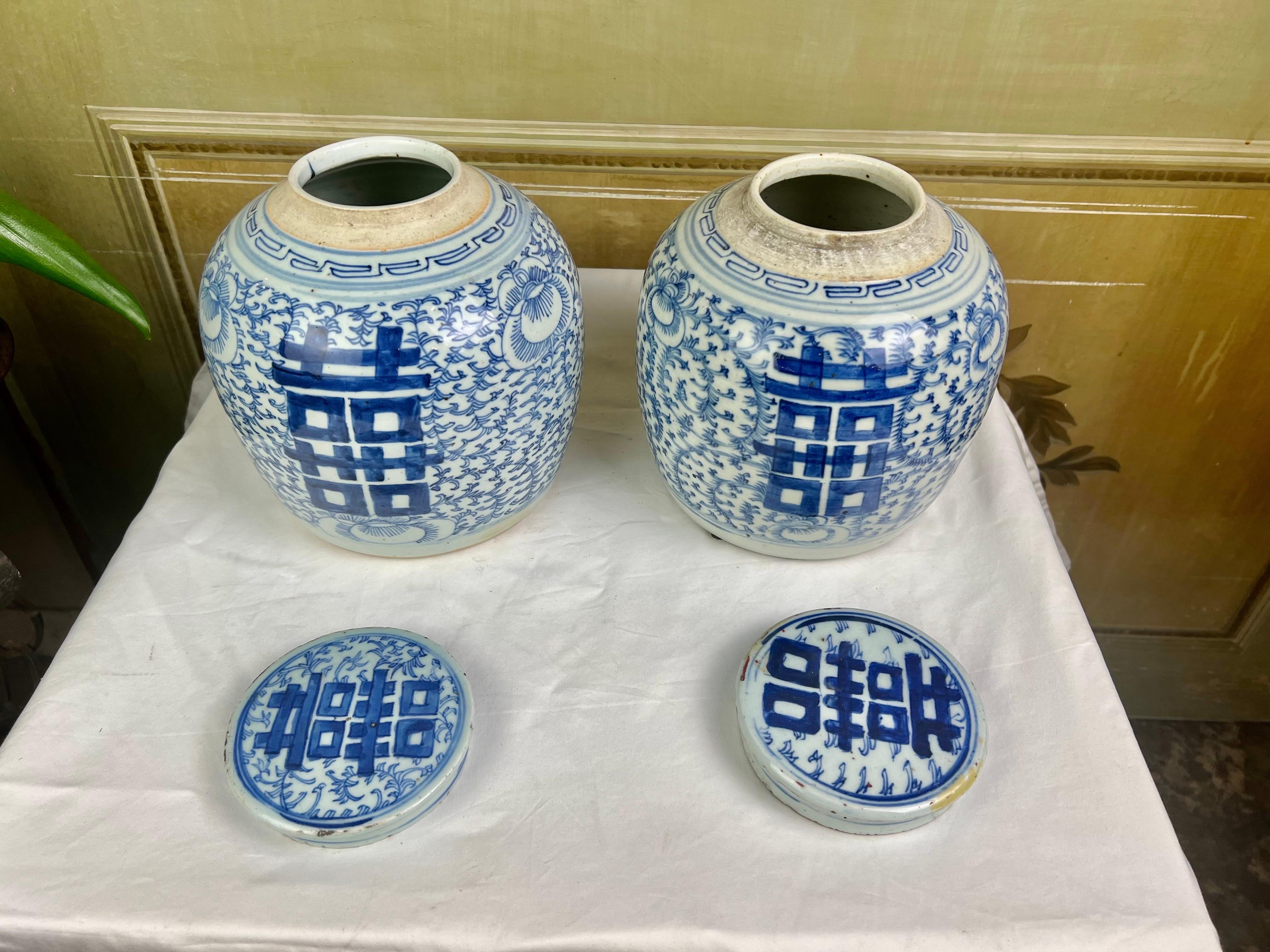 Pair of 17th Century Chinese Export Ginger Jars with Lids 3
