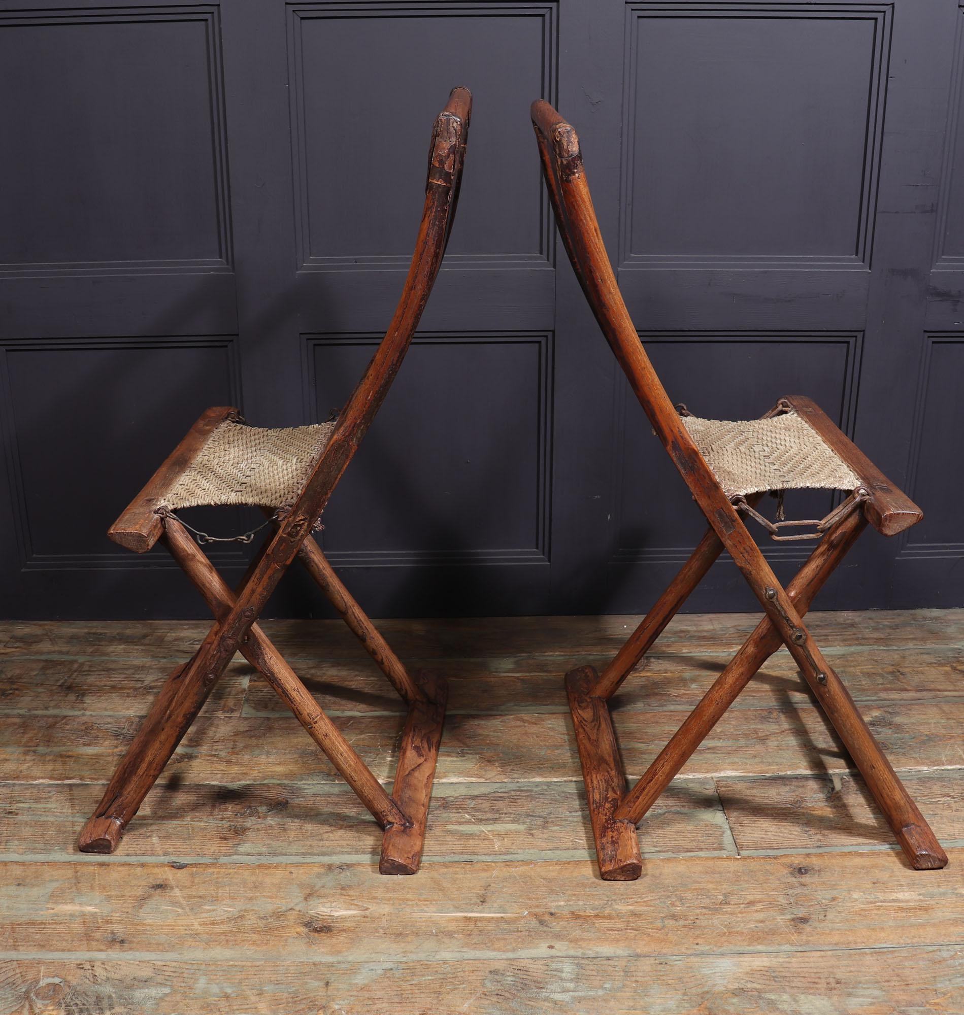 Pair of 17th Century Chinese Folding Traveling Chairs 4