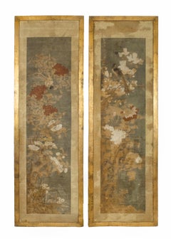Pair of 17th Century Chinese Huaniaohua Paintings with Gilded Frames
