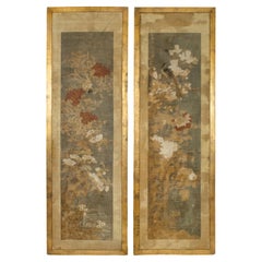 Pair of 17th Century Chinese Huaniaohua Paintings with Gilded Frames