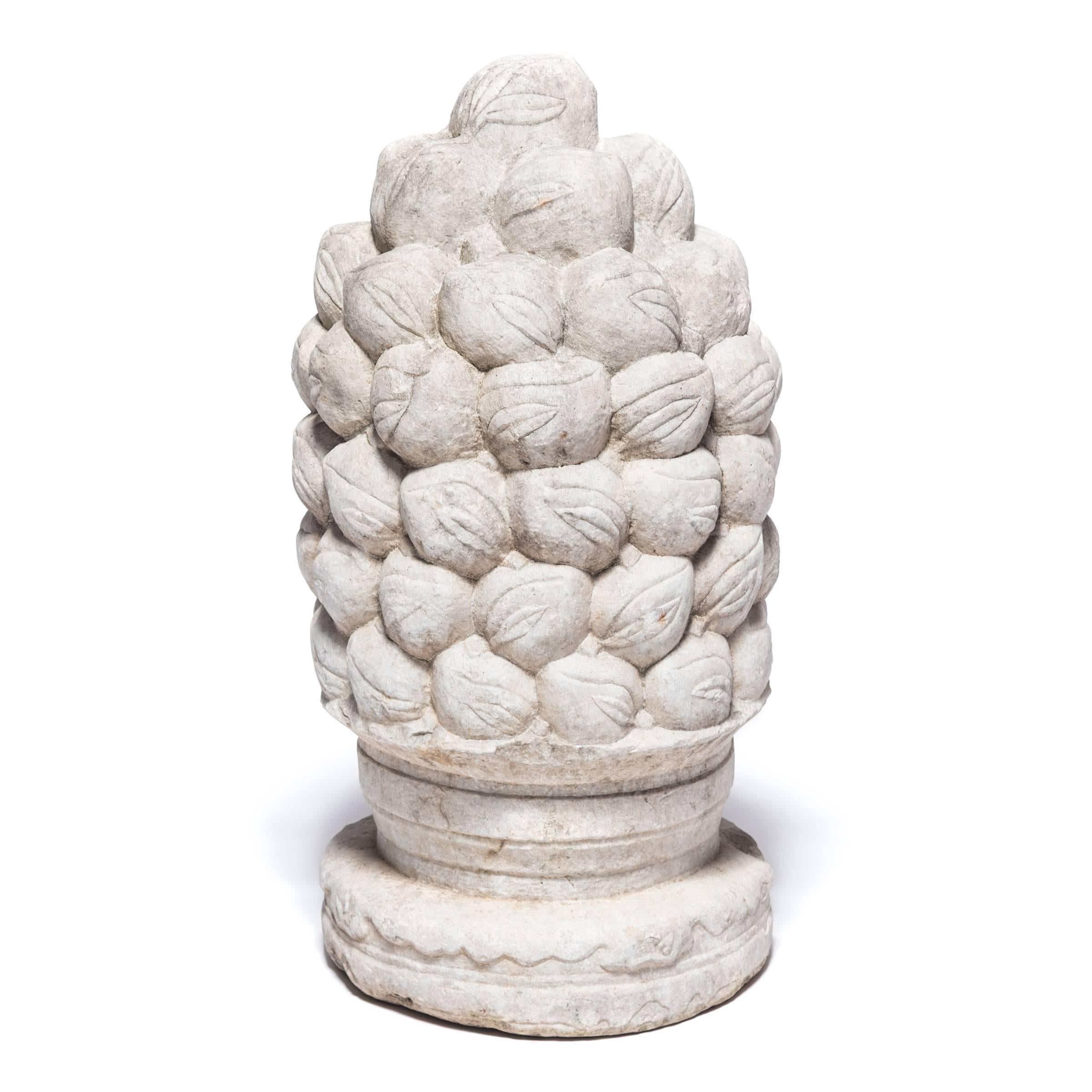 Limestone Pair of Chinese Stone Finials with Peaches and Persimmons, 17th/18th Century For Sale